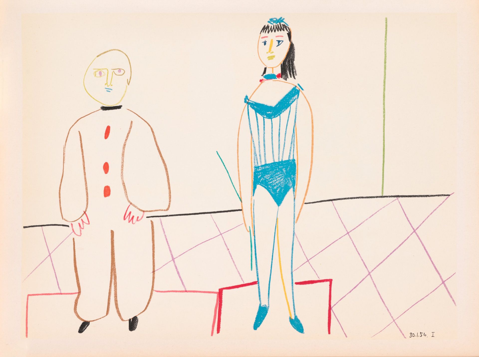 Пабло Пикассо (Графика печатная - 
                  35 x 26.5 см) Клоун и акробатка II