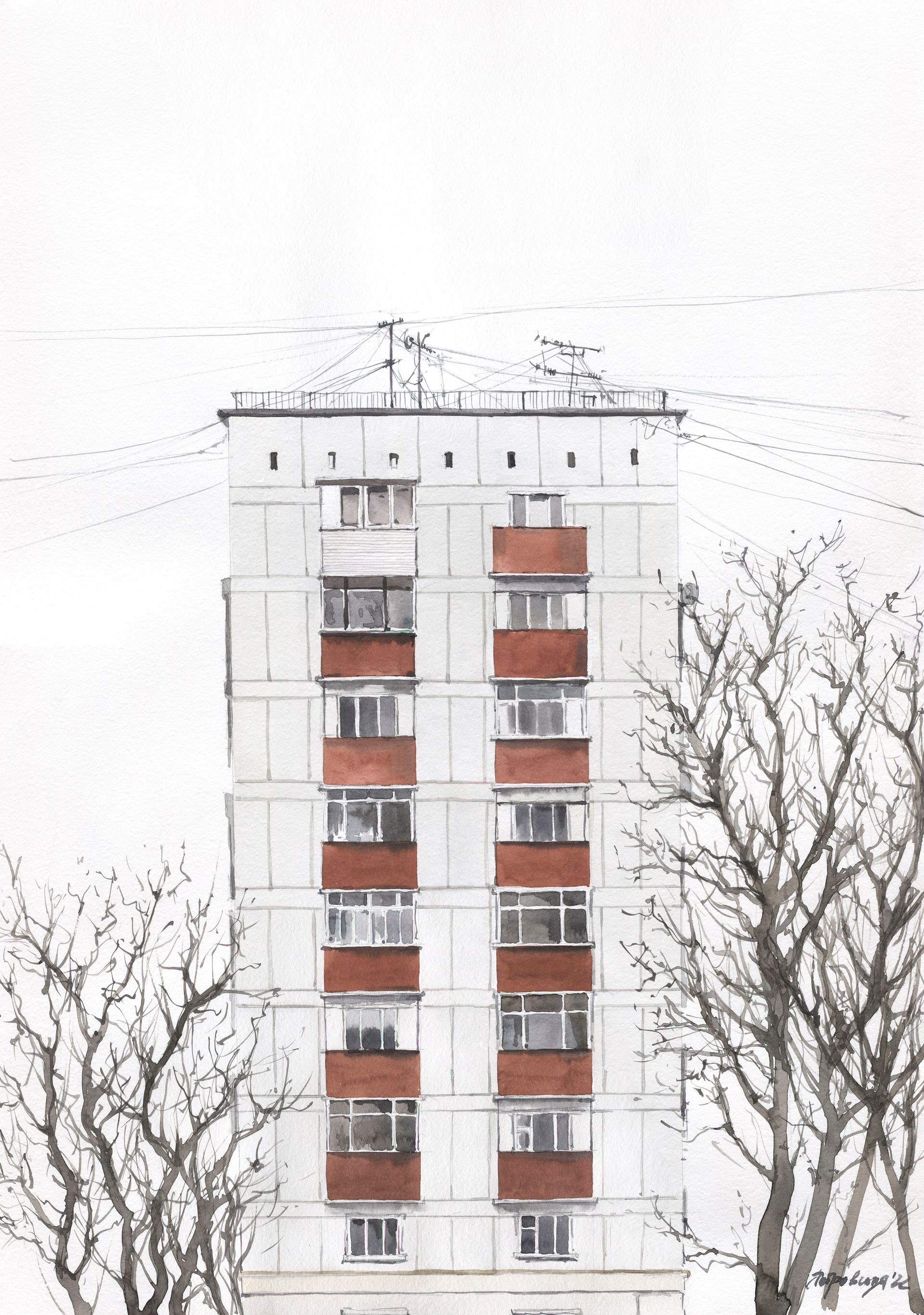 Ирина Петровская (Авторская графика - 
                  40 x 60 см) Целый дом