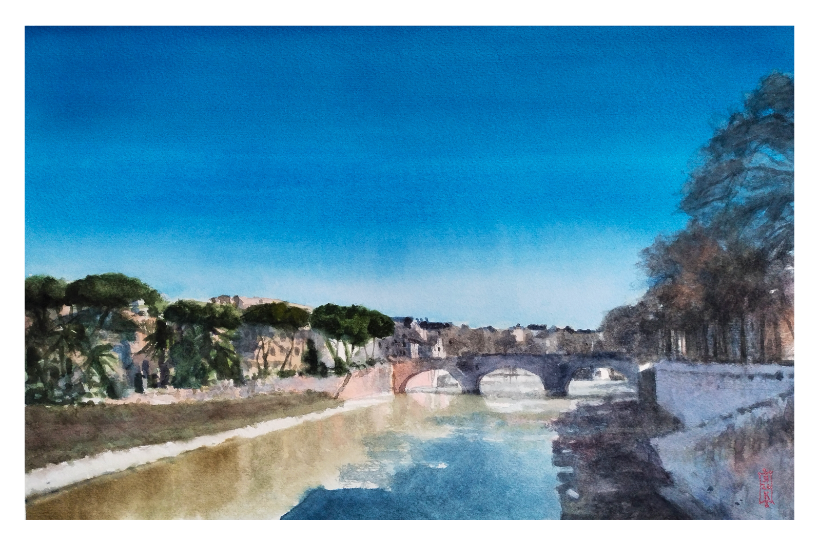 Александр Кормилицын (Авторская графика - 
                  42 x 27.8 см) Зимний полдень в Трастевере