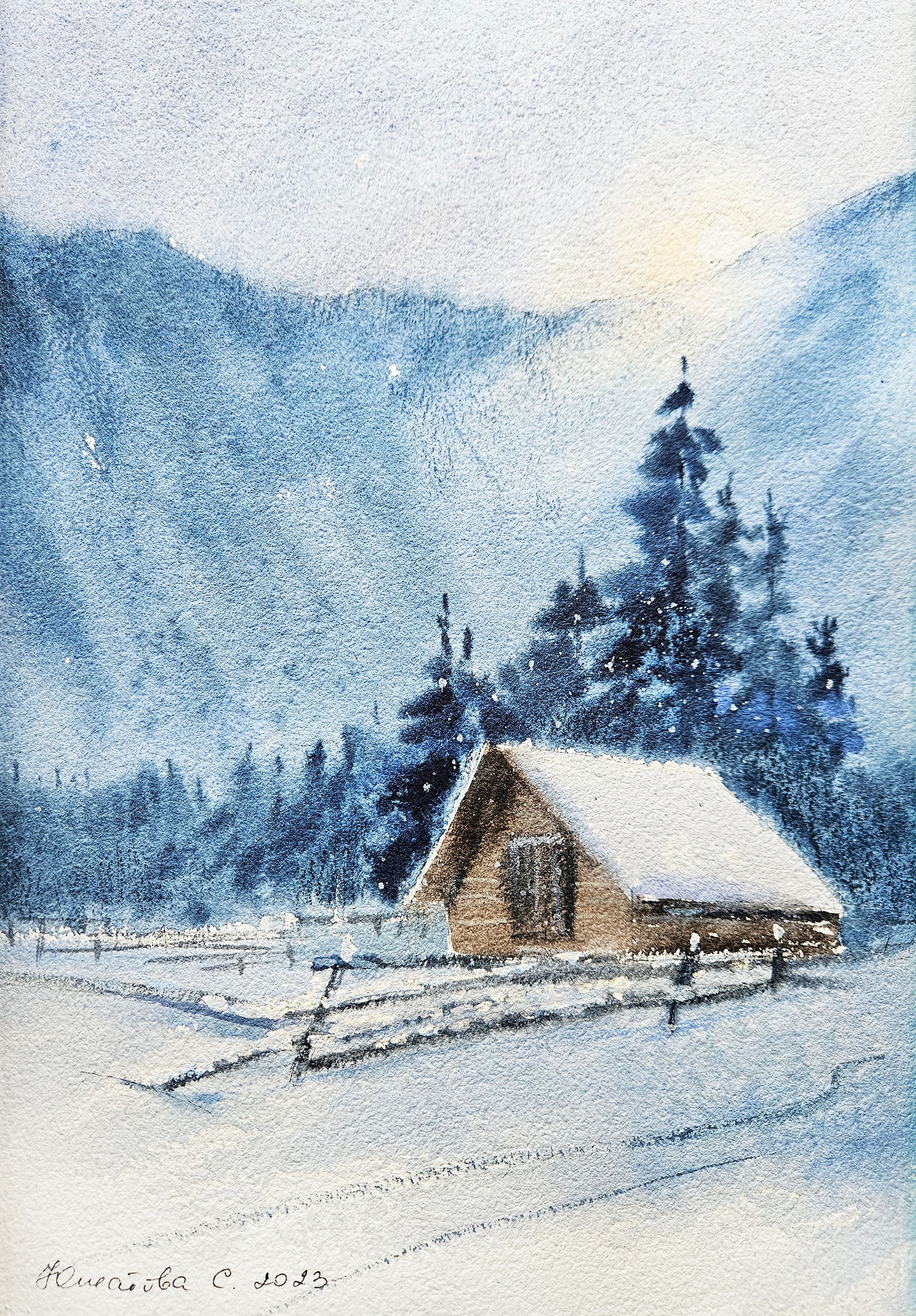 Светлана Юматова (Авторская графика - 
                  21 x 30 см) Горная деревня