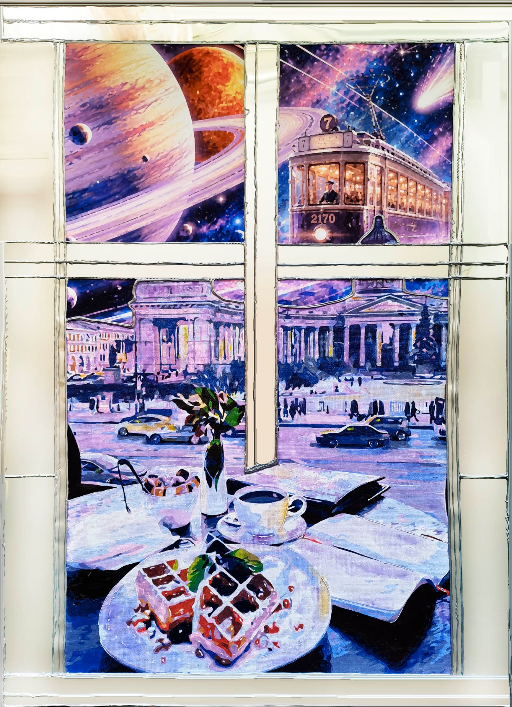 Ирина БАСТ (Картина, живопись - 
                  50 x 70 см) Петербург. Проблема пробок решена