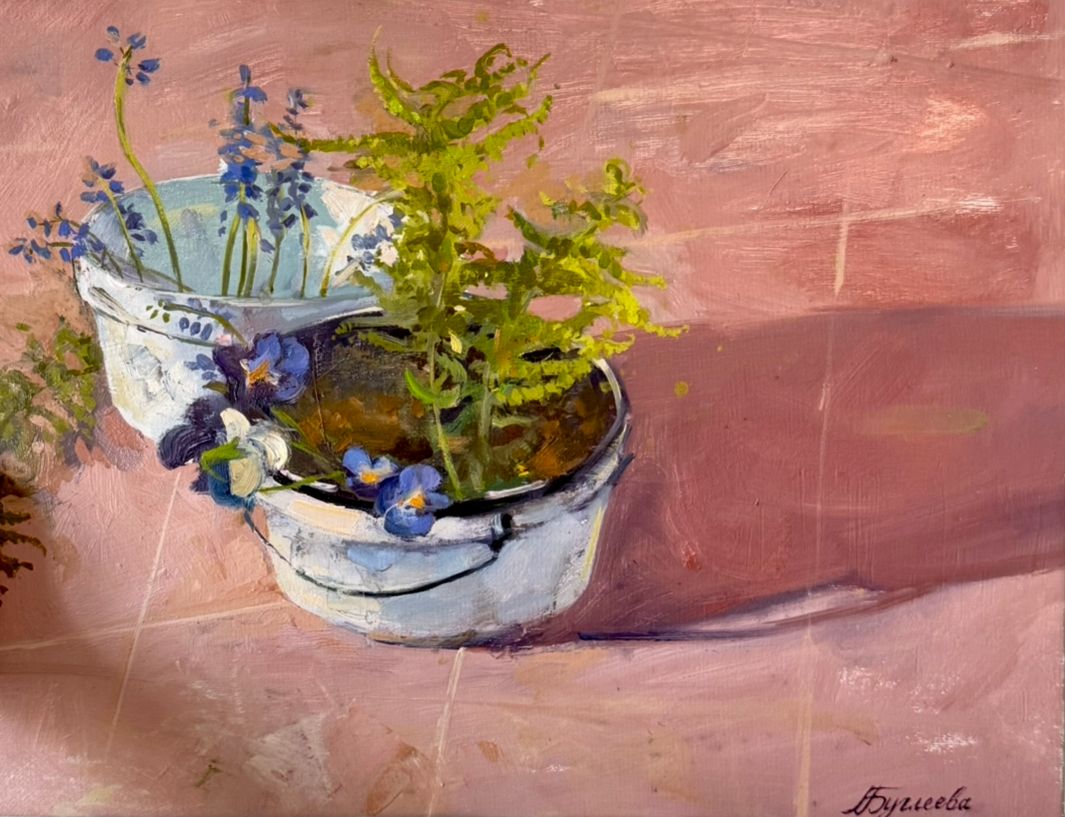 Алина Буглеева (Картина, живопись - 
                  40 x 30 см) Анютины случайно попались под руку