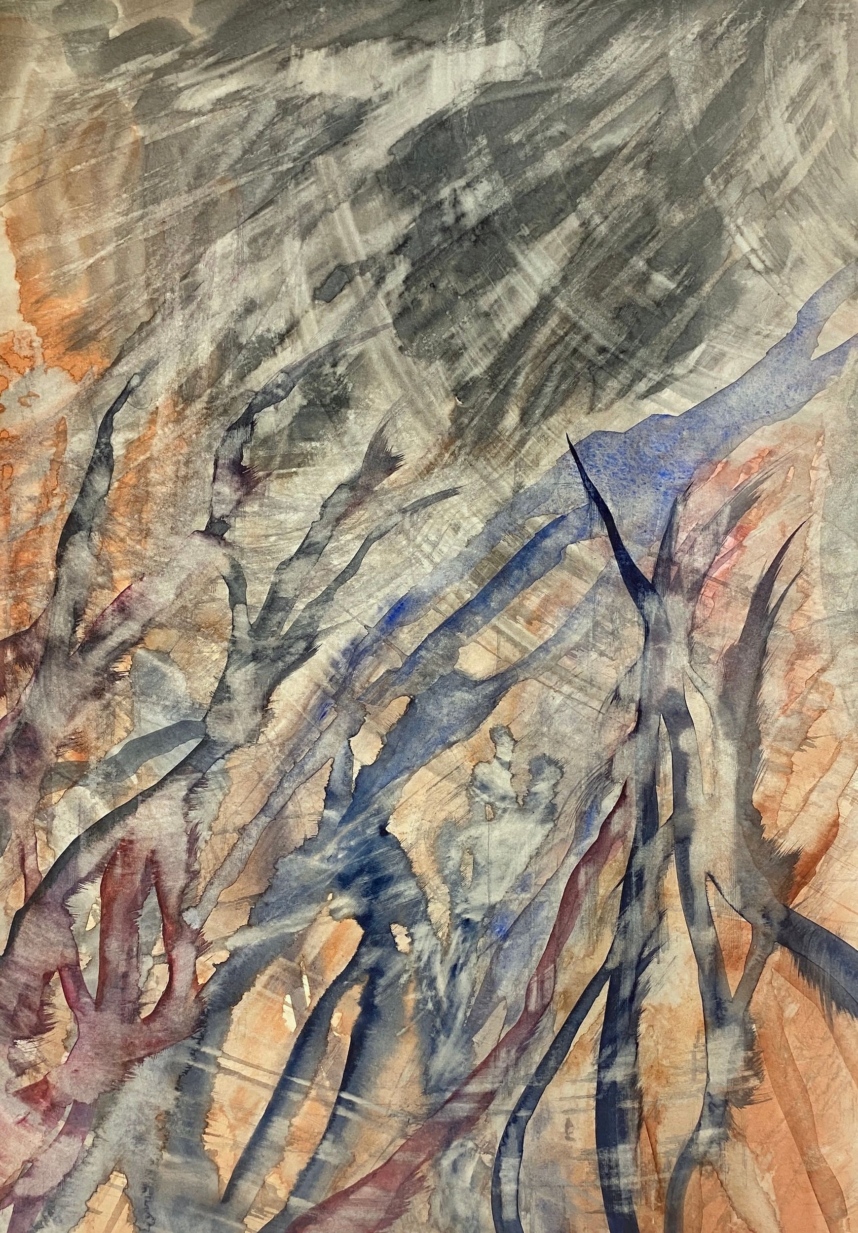 Юнна Никитина (Авторская графика - 
                  30 x 42 см) Абстрактный пейзаж с двумя фигурами