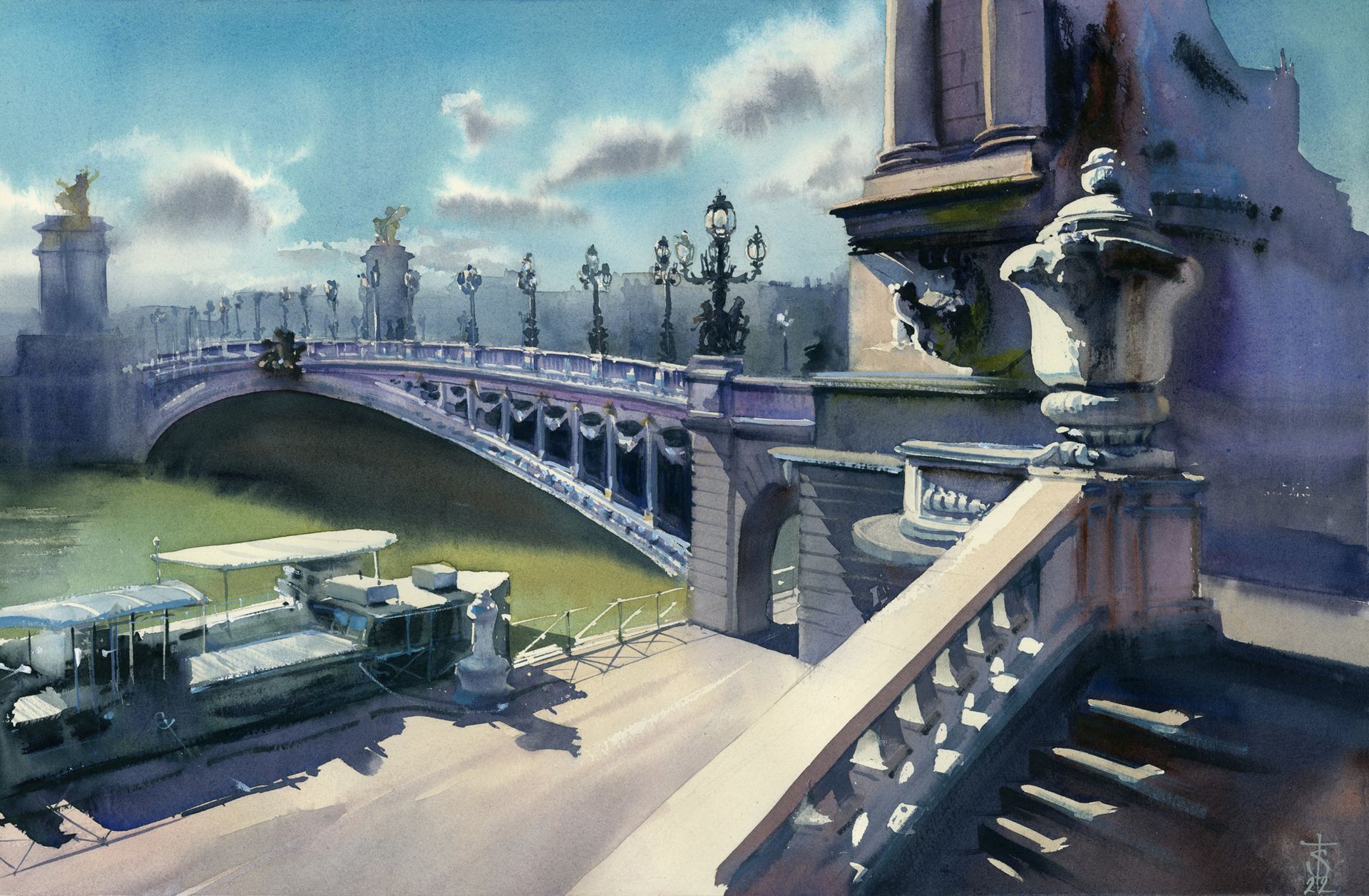 Виктория Севастьянова (Авторская графика - 
                  56 x 38 см) Мост через Сену