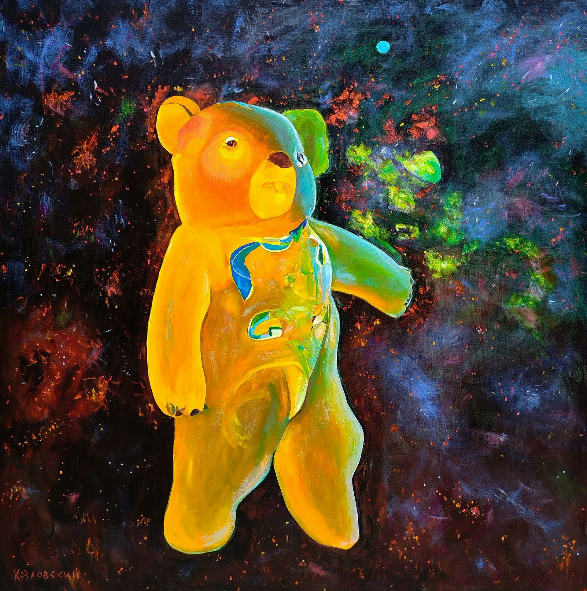 Денис Козловский (Картина, живопись - 
                  140 x 140 см) Мишка в космосе