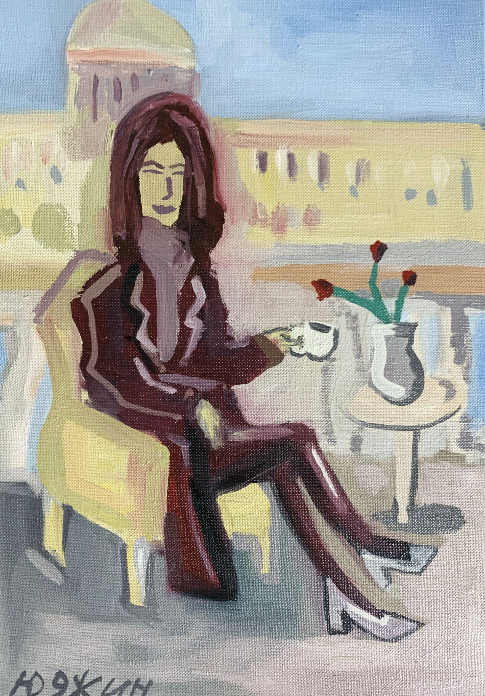 Юджин (Картина, живопись - 
                  25 x 35 см) Девушка с кофе