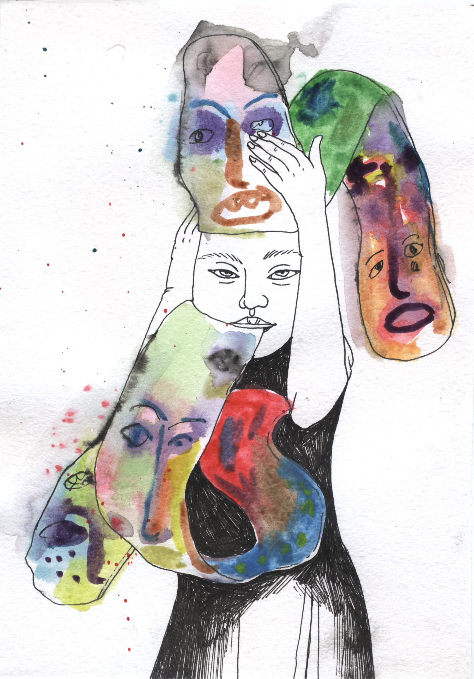 Оля Душкина (Авторская графика - 
                  14.7 x 20.7 см) Ленточные маски