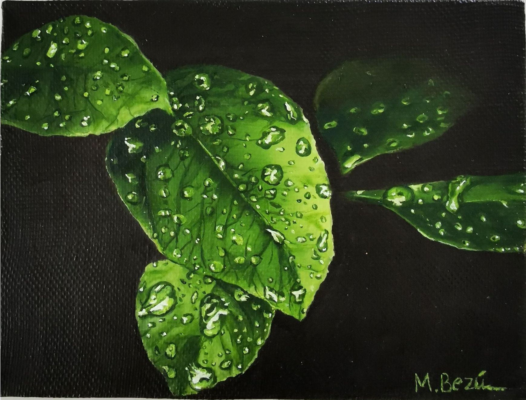 Мила Bezú (Картина, живопись - 
                  24 x 18 см) Jungle in the rain leaves