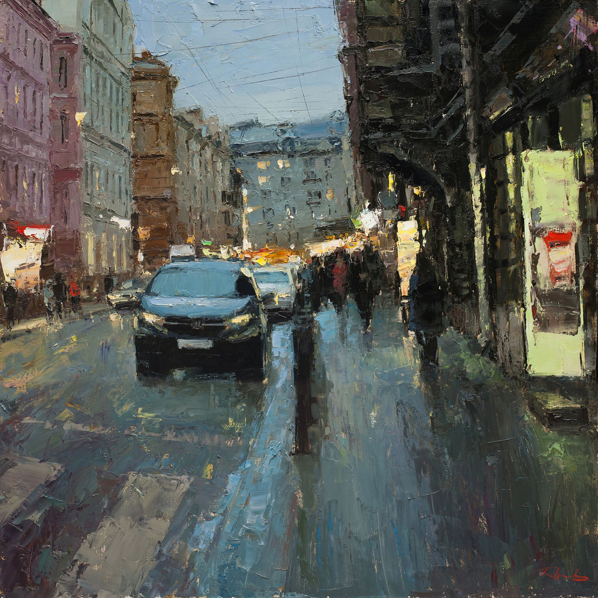 Евгений Бурцев (Картина, живопись - 
                  80 x 80 см) Вечерний переулок