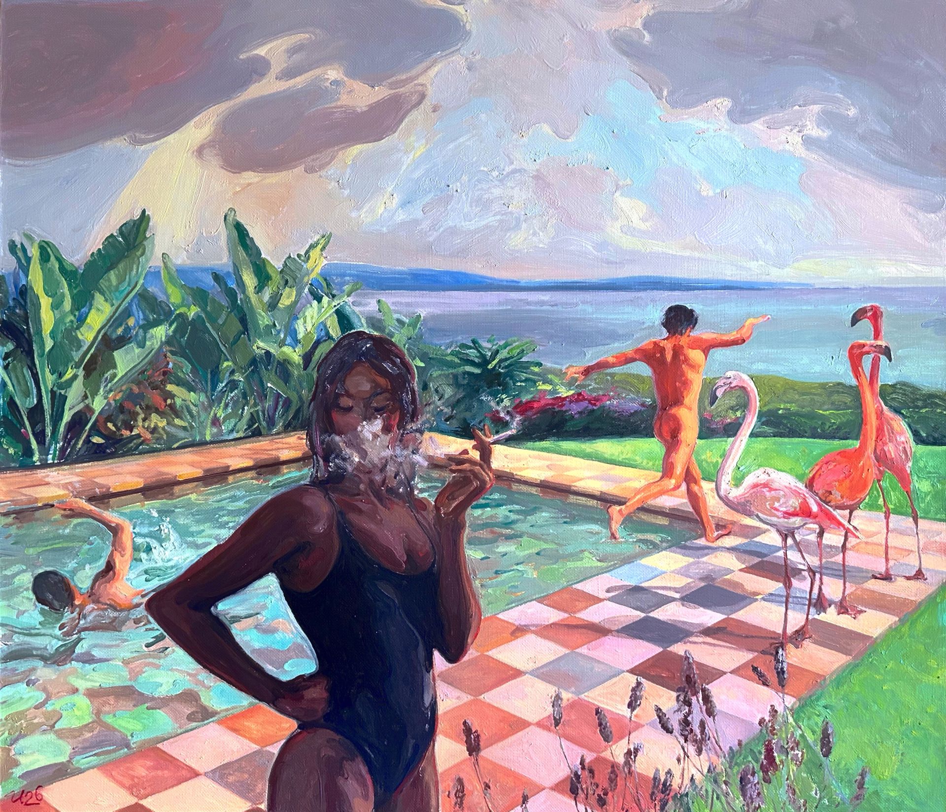 Илья Филатов (Картина, живопись - 
                  90 x 80 см) Танец с фламинго