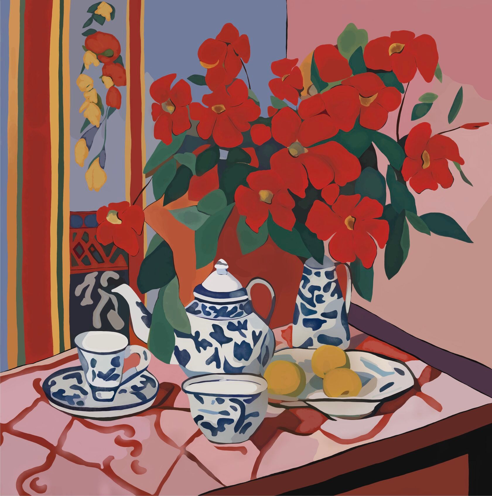 Нина Цориева (Картина, живопись - 
                  70 x 70 см) Красный натюрморт