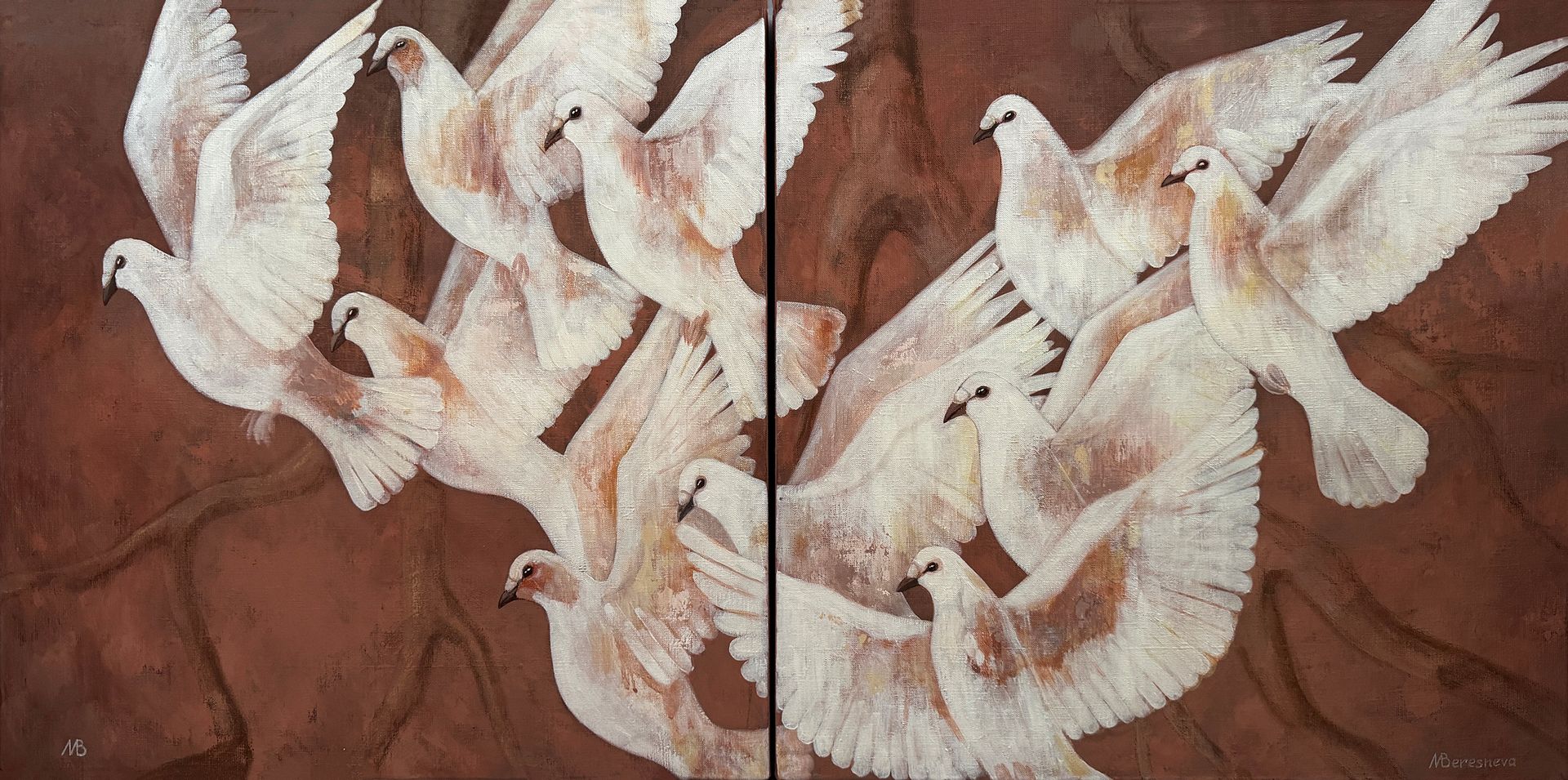 Марина Береснева (Картина, живопись - 
                  120 x 60 см) Белая стая