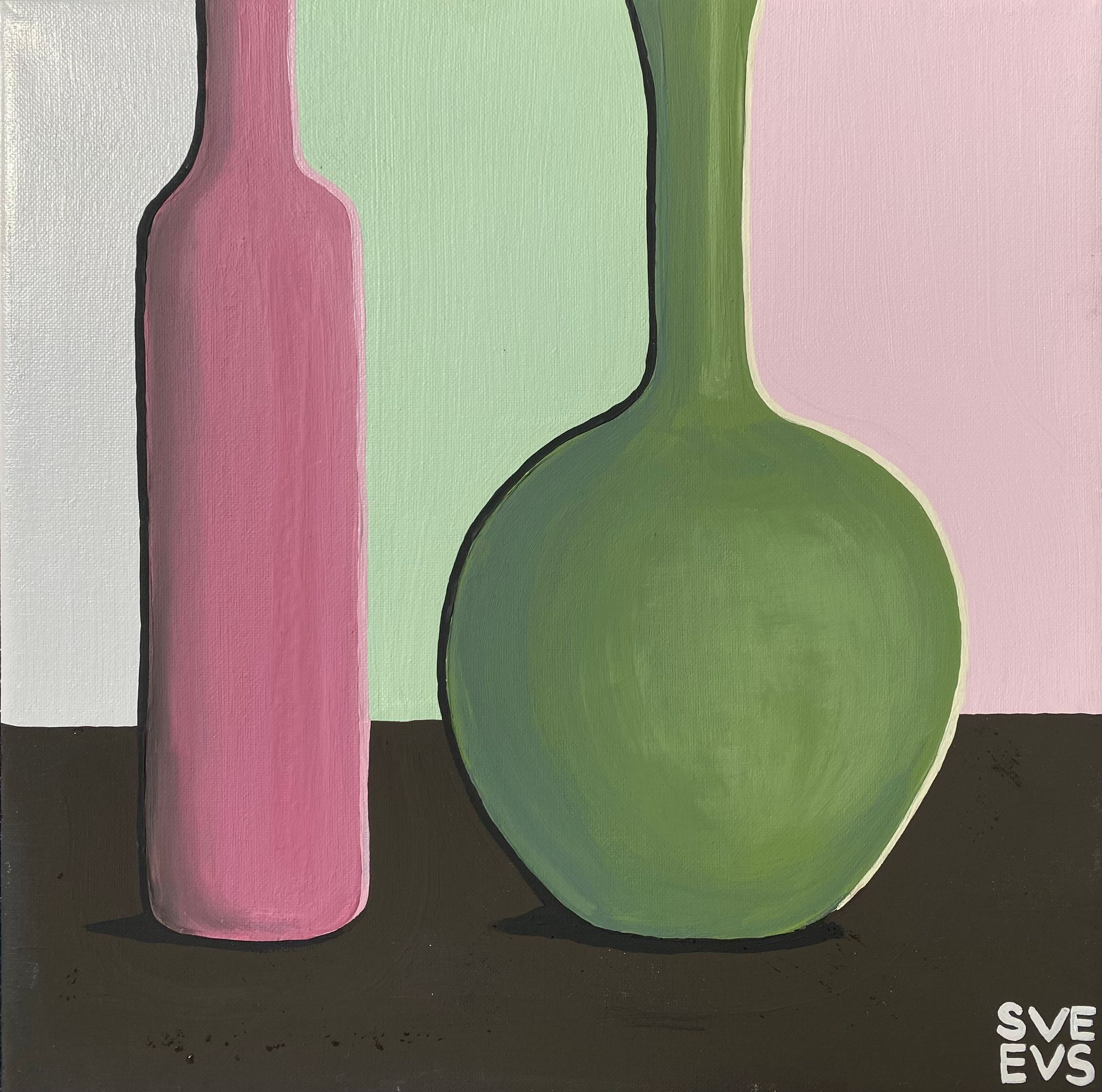 Светлана Евсеева (Картина, живопись - 
                  30 x 30 см) Интерьерный натюрморт с вазой и бутылкой