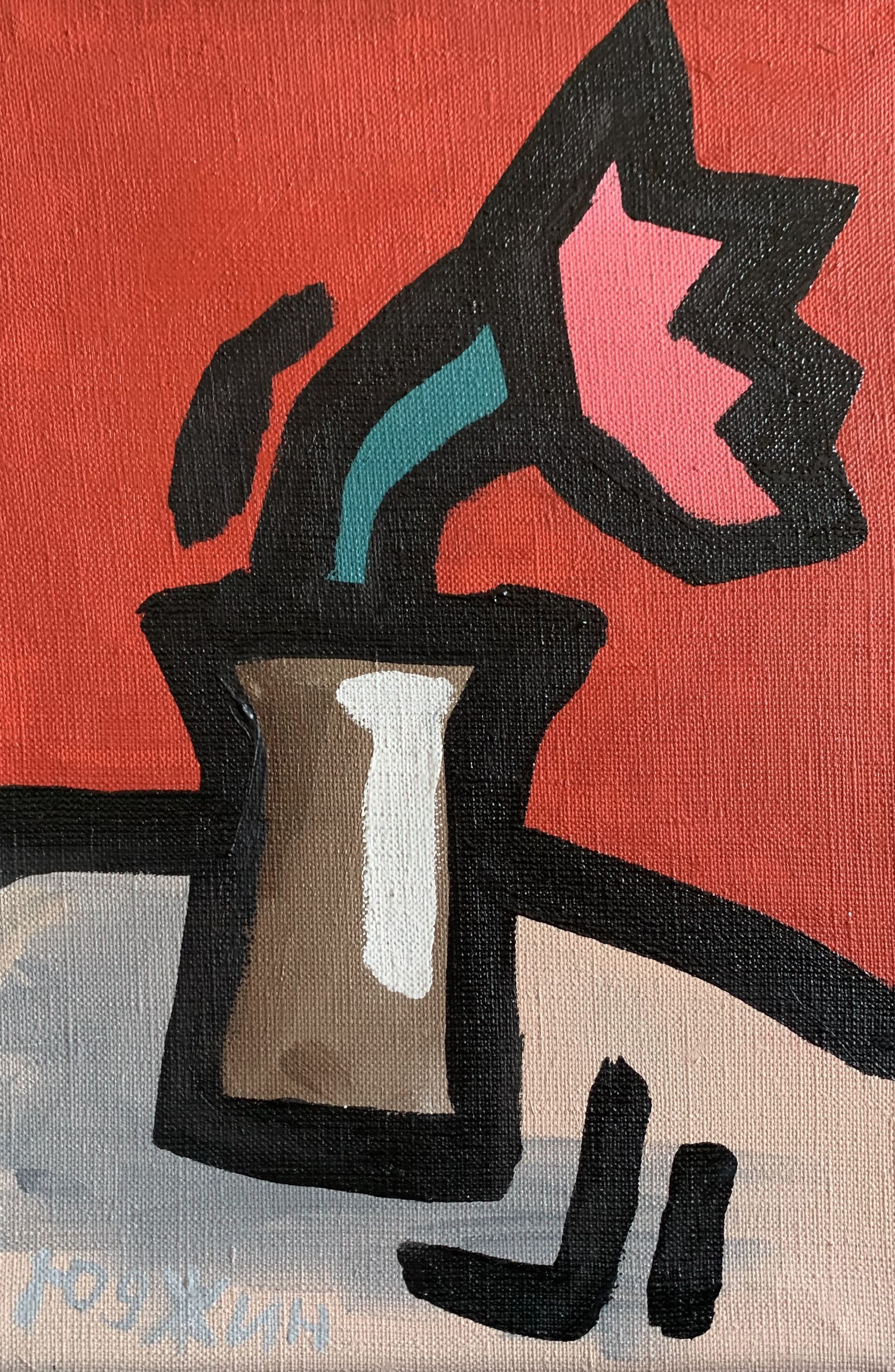Юджин (Картина, живопись - 
                  20 x 30 см) Цветок на красном