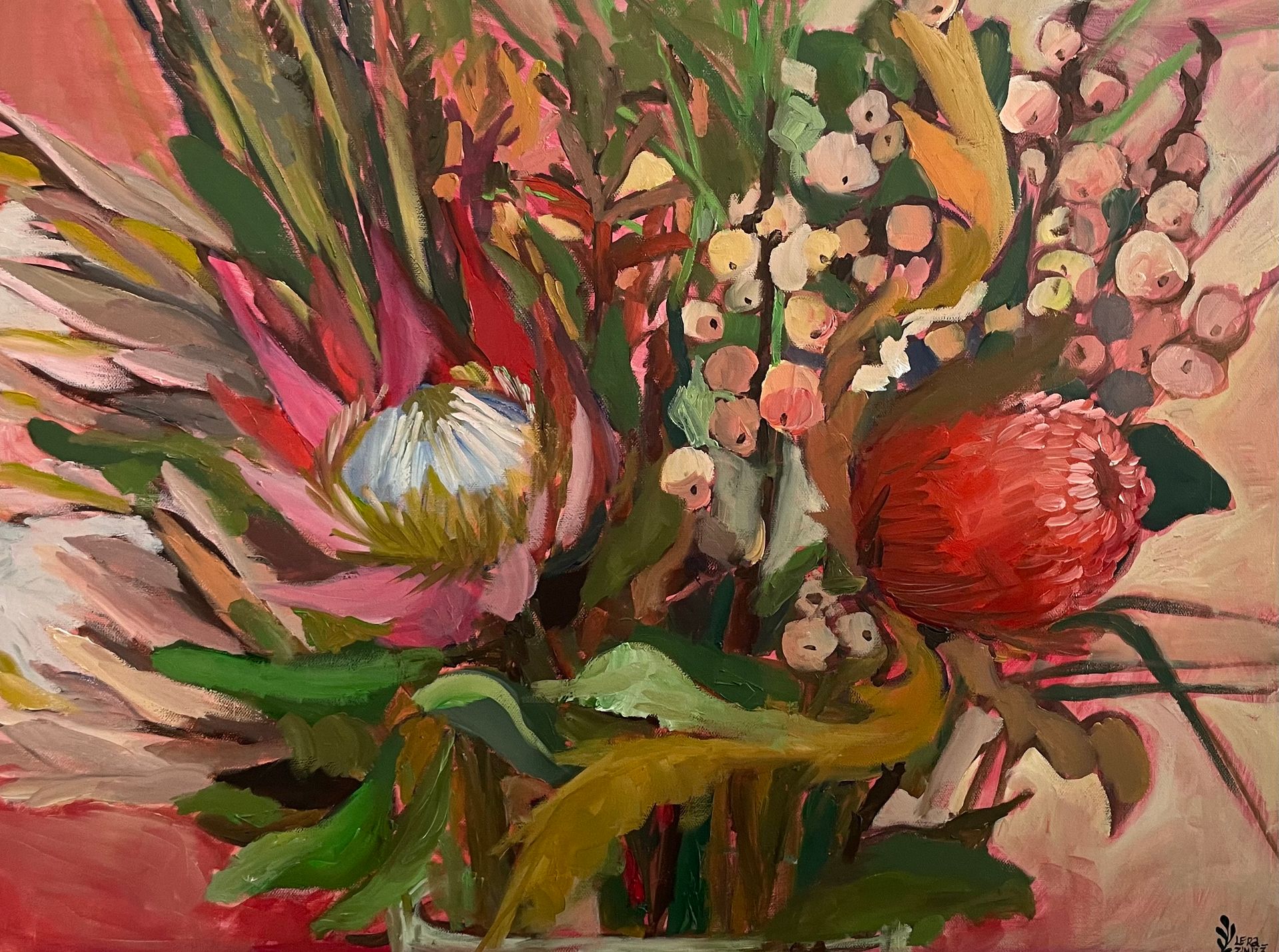 Валерия Зимятова (Картина, живопись - 
                  80 x 60 см) Протея розовая