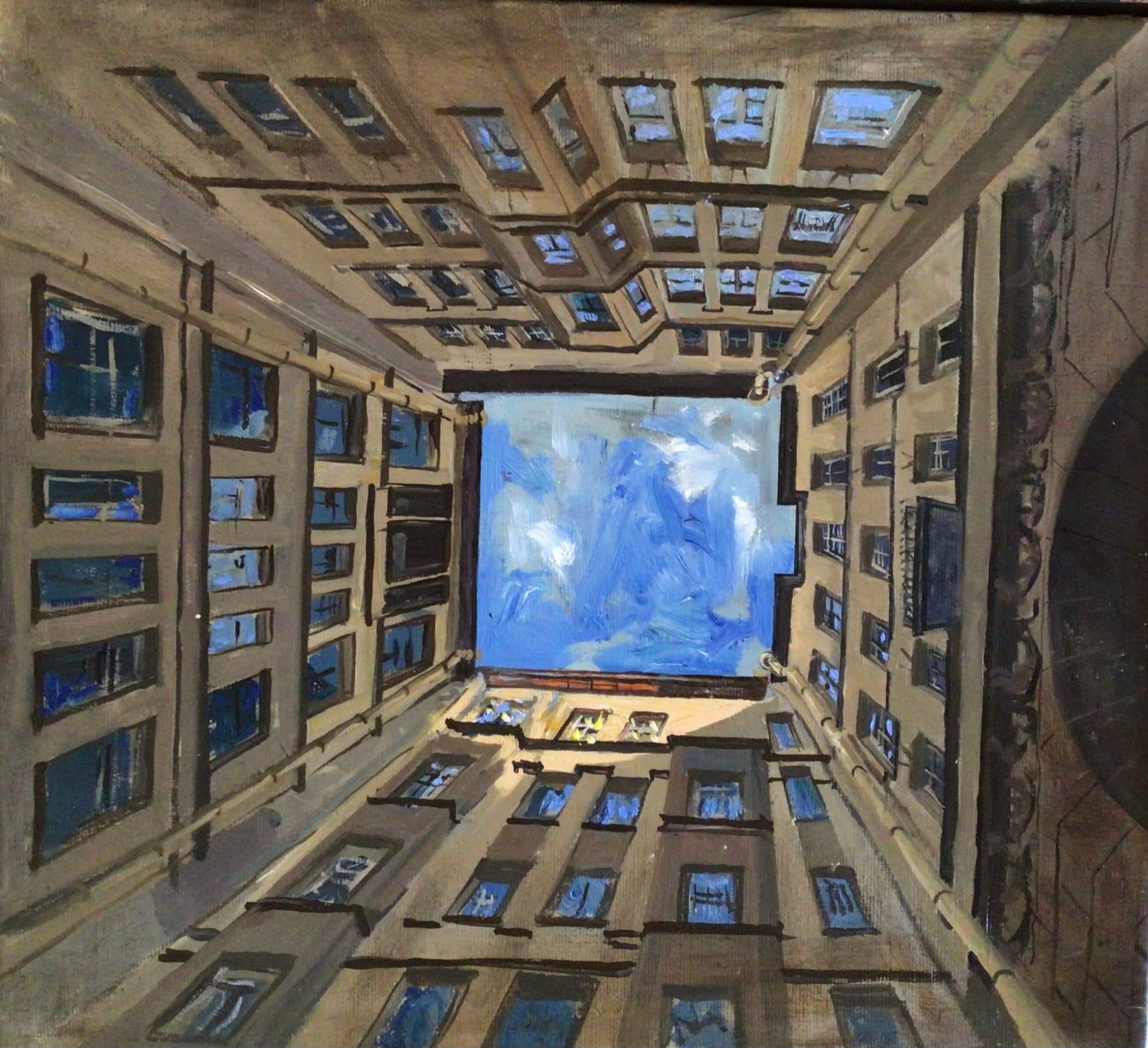 Елизавета Тарасова (Картина, живопись - 
                  45 x 45 см) Окна во двор