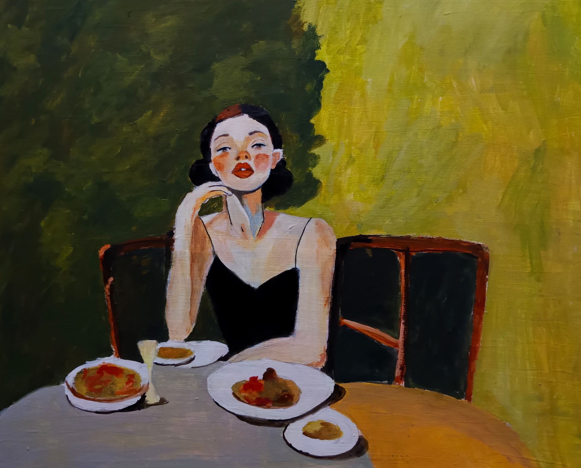 Ольга Чужакова (Картина, живопись - 
                  60 x 50 см) Черное платье