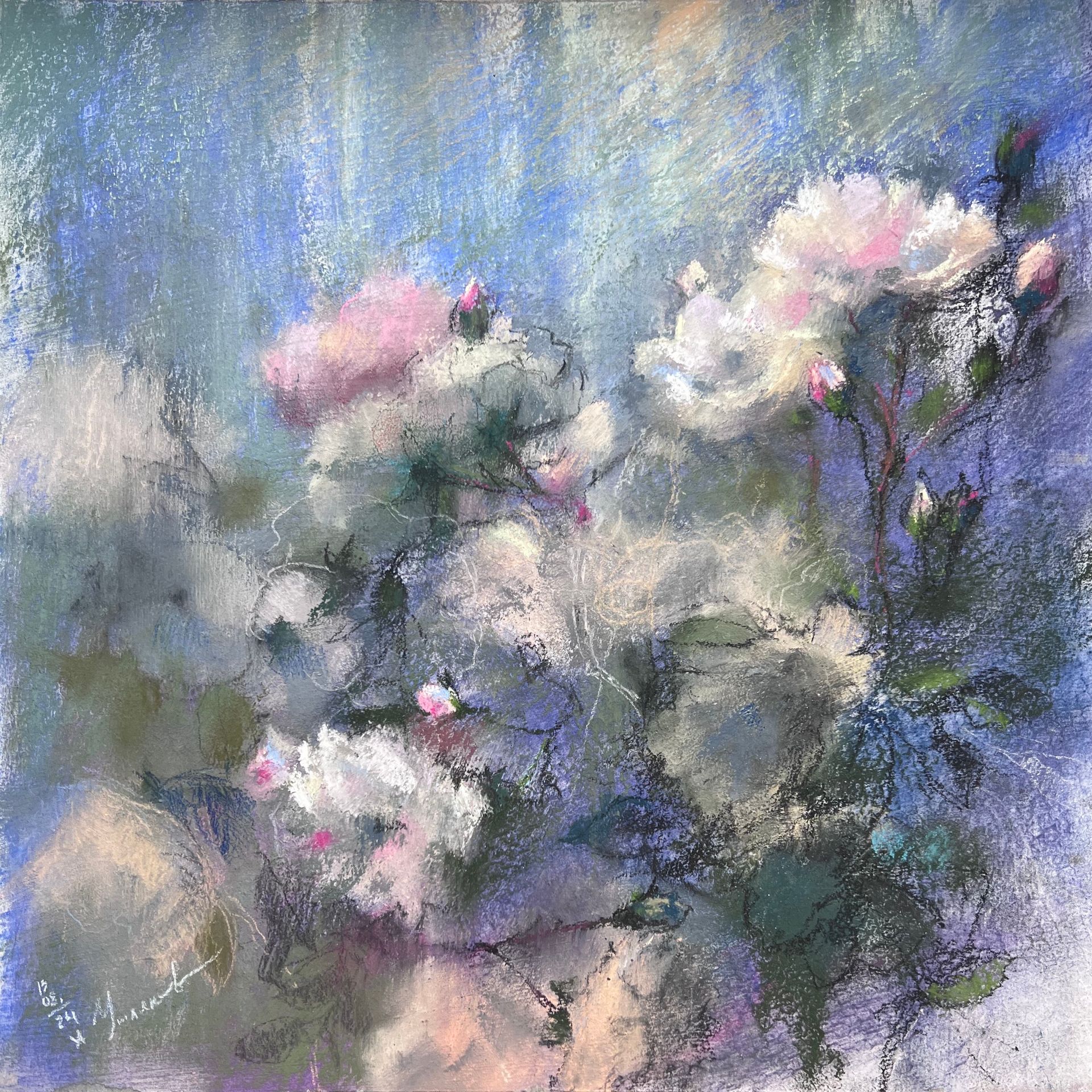 Айгуль Утлякова (Авторская графика - 
                  35 x 35 см) Чайные розы в закатном свете