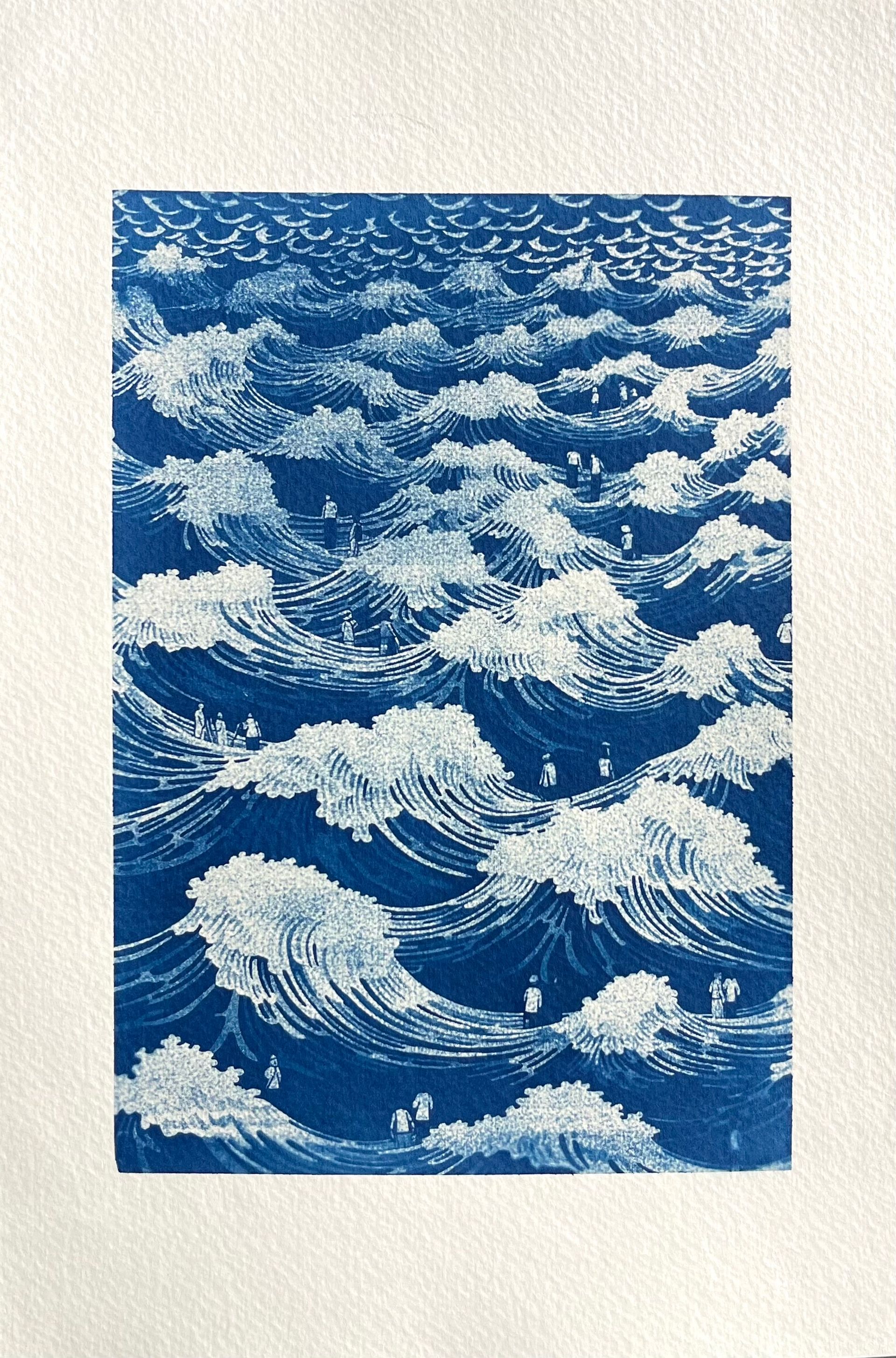 Юлия Милякова (Графика печатная - 
                  20 x 30 см) blue people walking || condition → 3 clouds