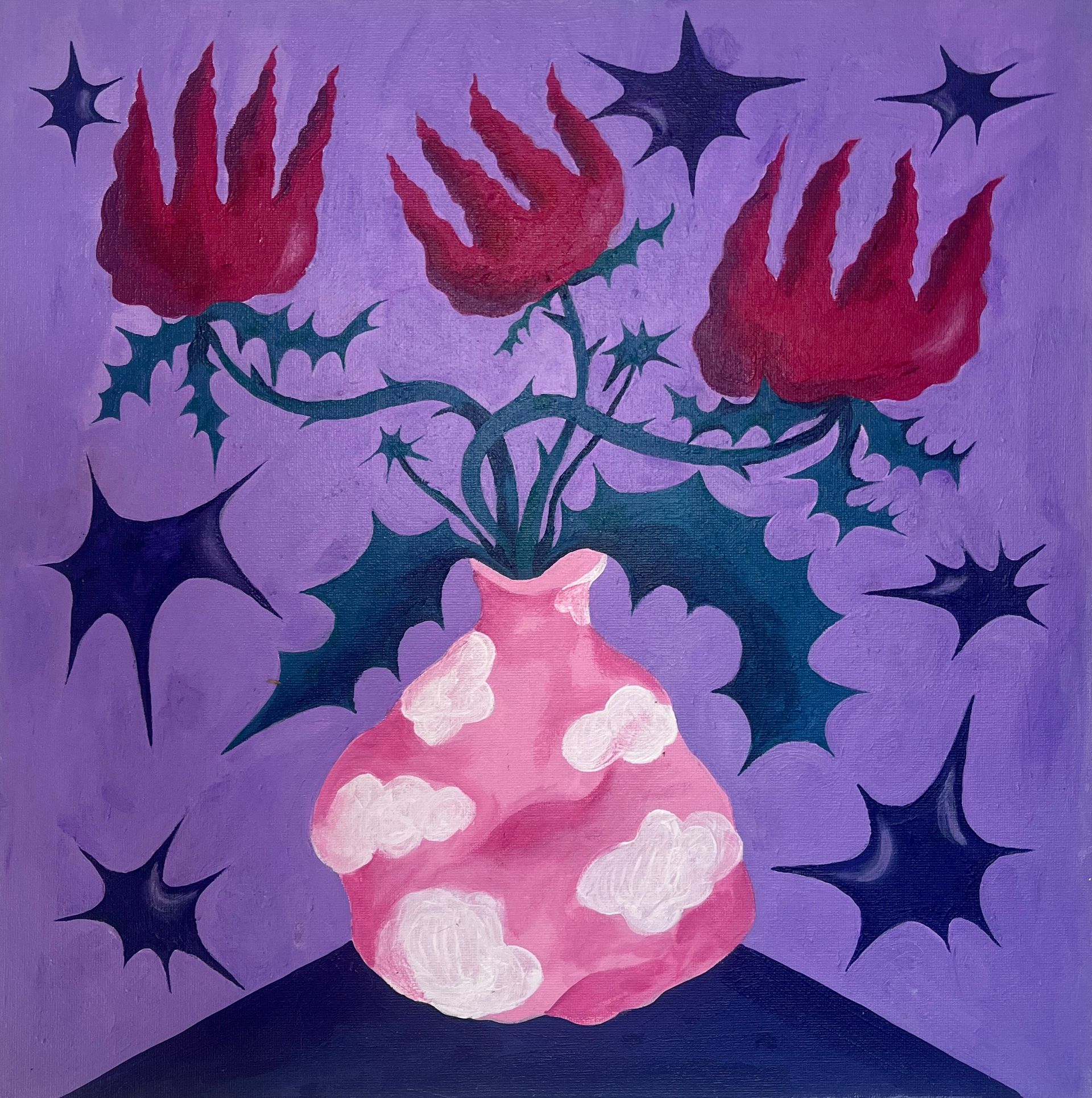 Лера Варпаева (Картина, живопись - 
                  40 x 40 см) Красные цветы