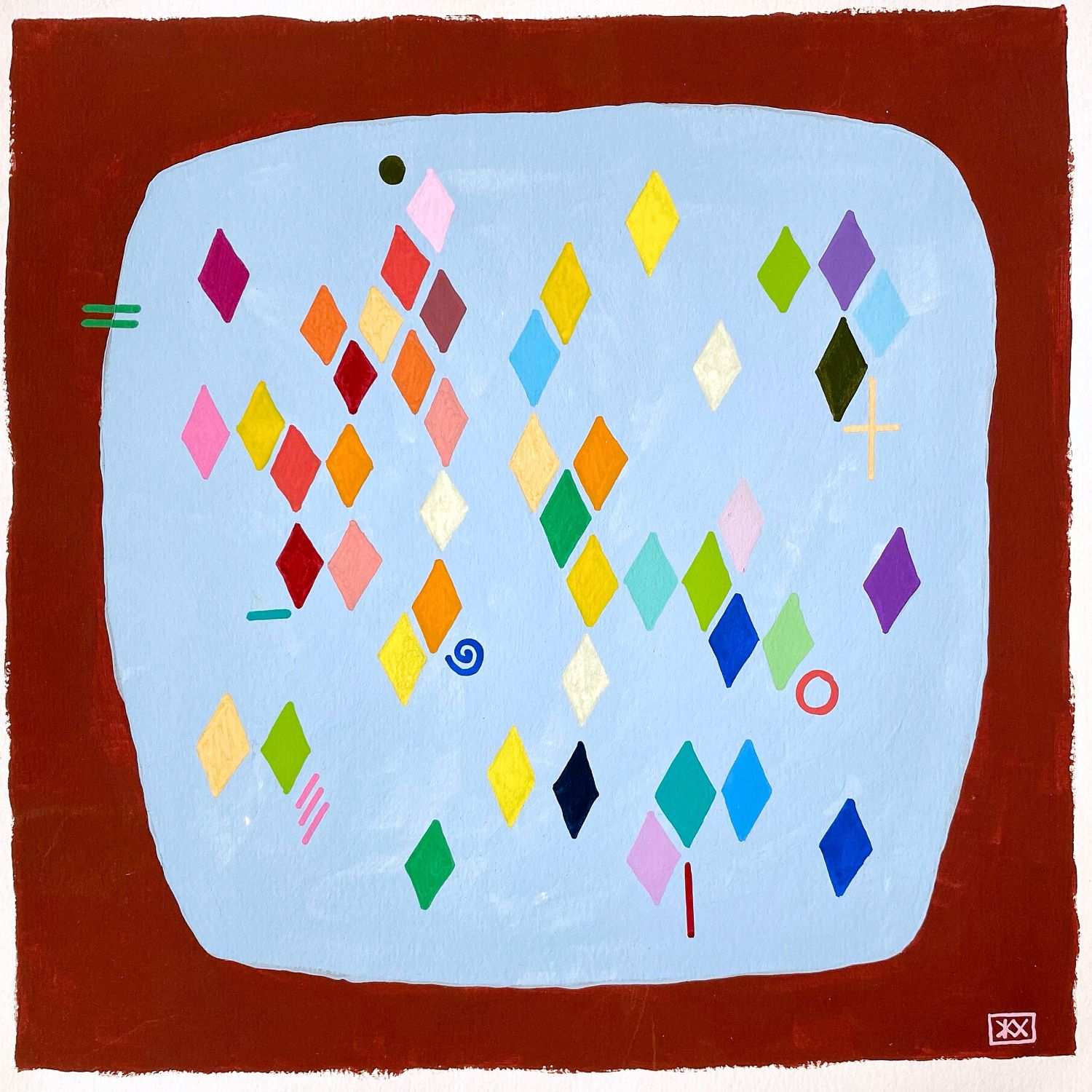 Женя Хитрова (Авторская графика - 
                  26 x 26 см) Бордово-голубое