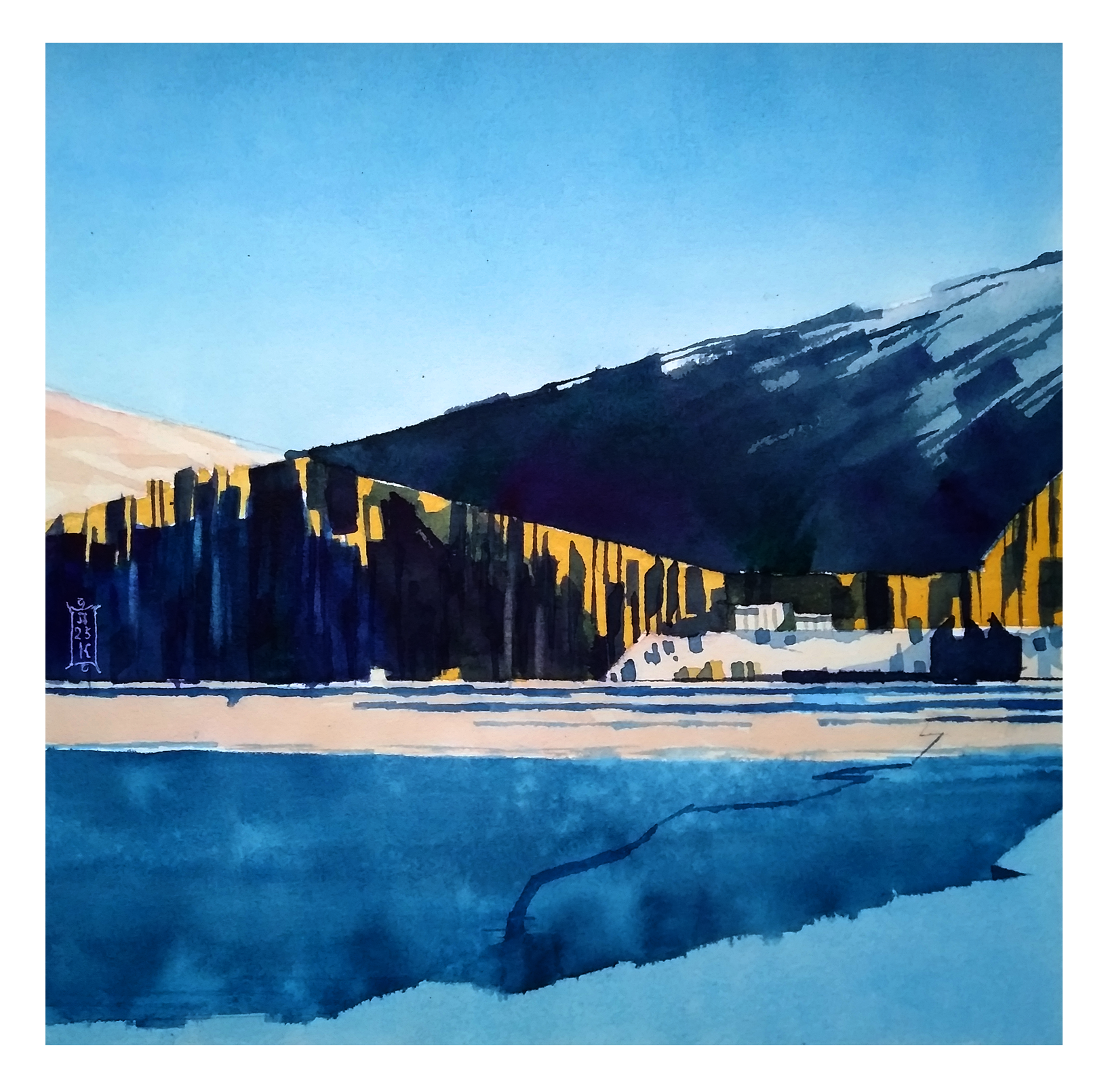 Александр Кормилицын (Авторская графика - 
                  30 x 30 см) Горное озеро в Швейцарии