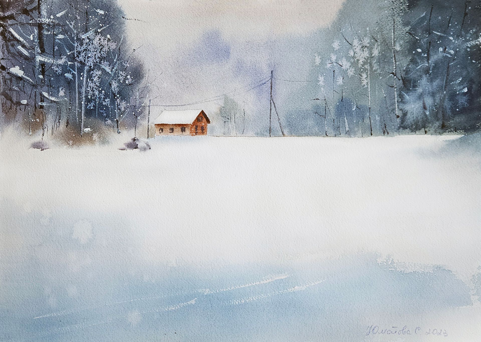 Светлана Юматова (Авторская графика - 
                  35 x 25 см) Под снежным покрывалом