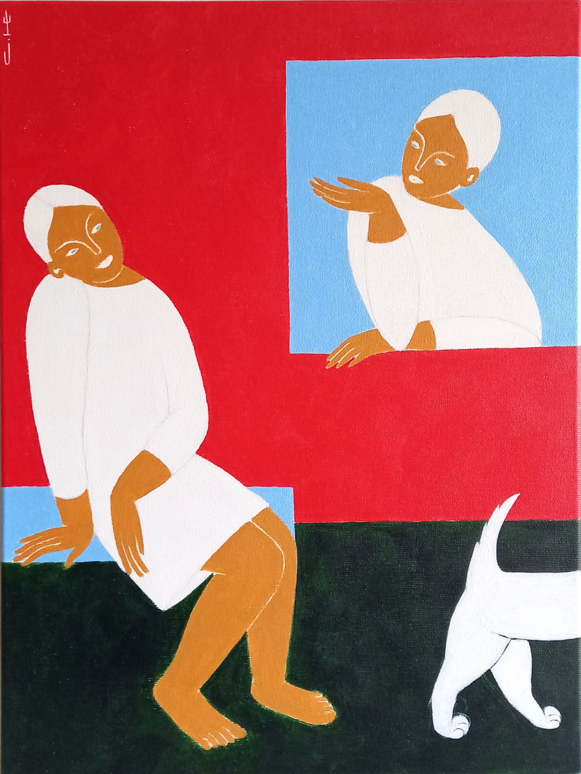 Саша Катинаускиене (Картина, живопись - 
                  30 x 40 см) Беседа у красного дома