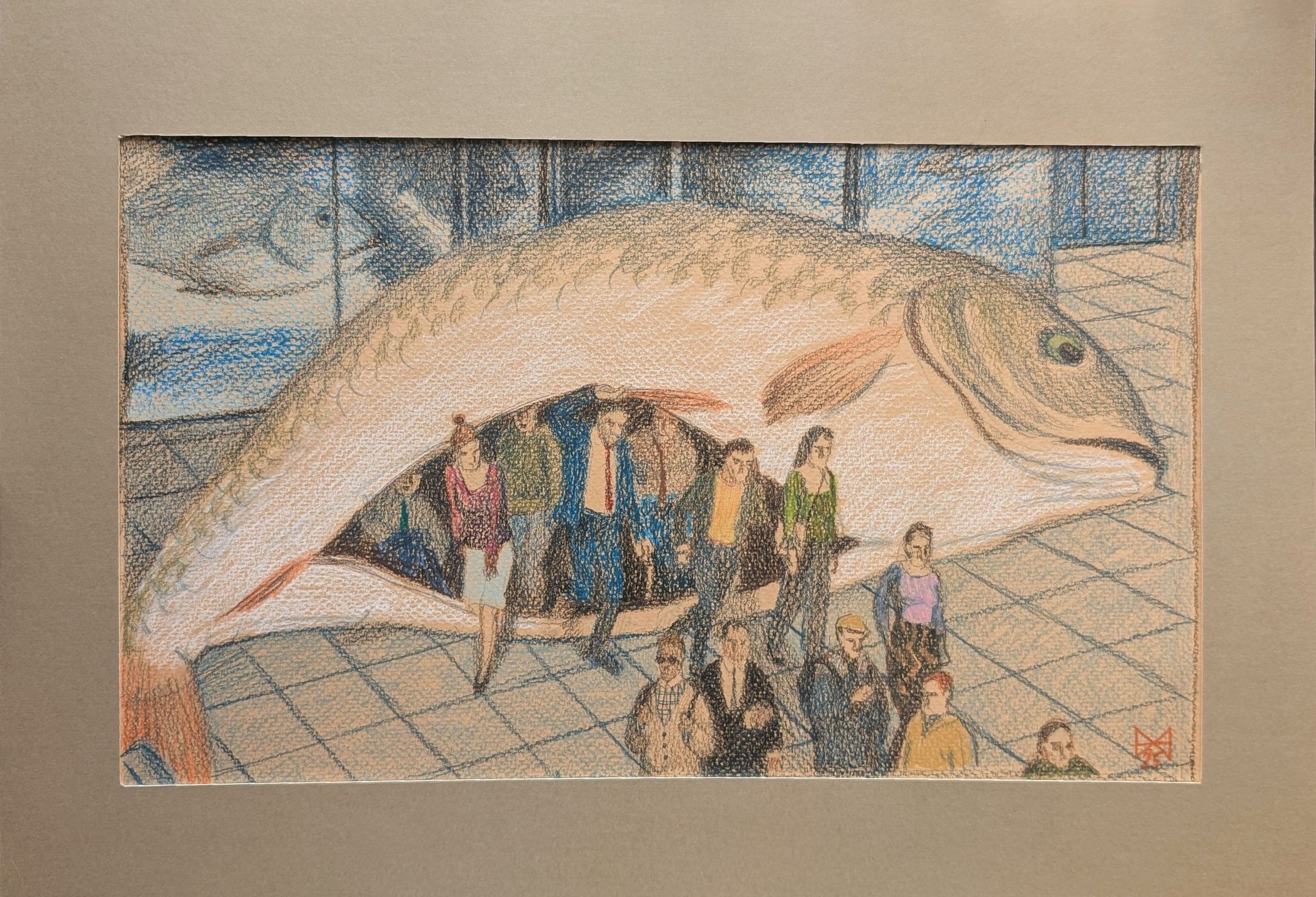 Анастасия Мотина (Авторская графика - 
                  44 x 31 см) Большая рыба пожирает малую