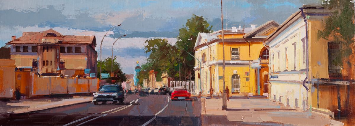 Алексей Шалаев (Картина, живопись - 
                  70 x 25 см) Жаркий июль. Яузская ул.