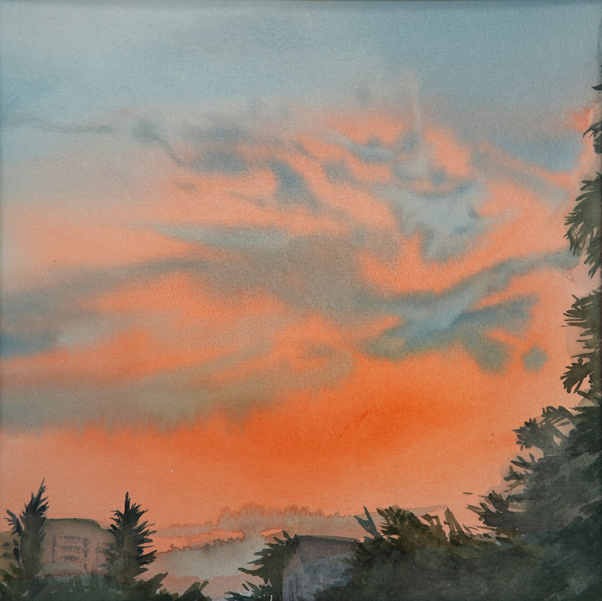 Агне-Мария Силкинайте (Авторская графика - 
                  23 x 23 см) Закат солнца на земле