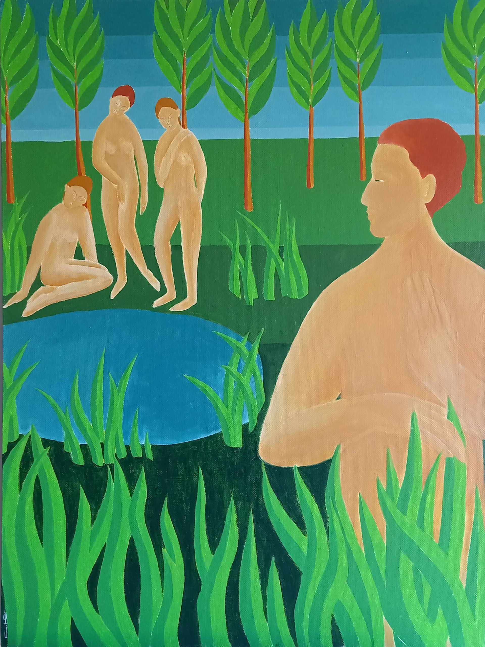 Саша Катинаускиене (Картина, живопись - 
                  60 x 80 см) Юноша и купальщицы