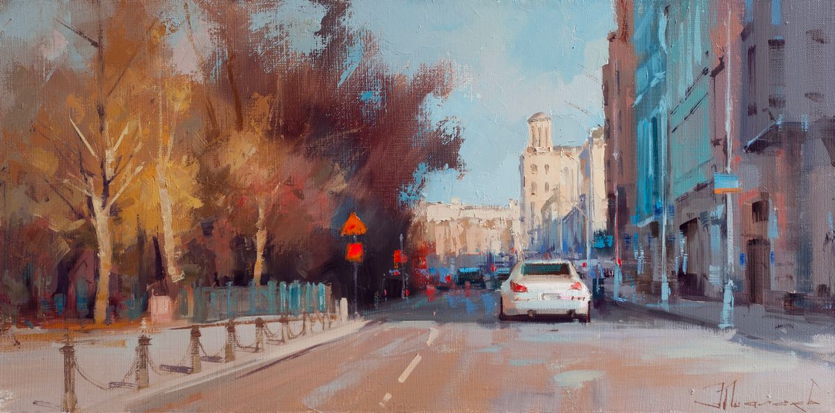 Алексей Шалаев (Картина, живопись - 
                  60 x 30 см) Осень у Никитских Ворот. Тверской бульвар.