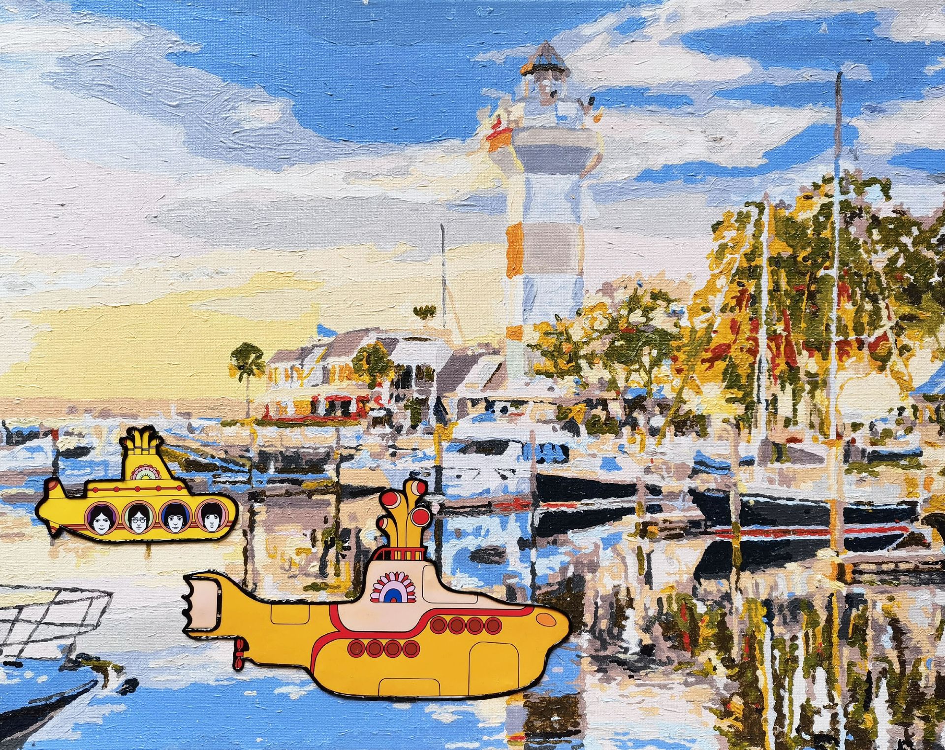 Ирина БАСТ (Картина, живопись - 
                  50 x 40 см) Гавань для яхт и желтых подводных лодок