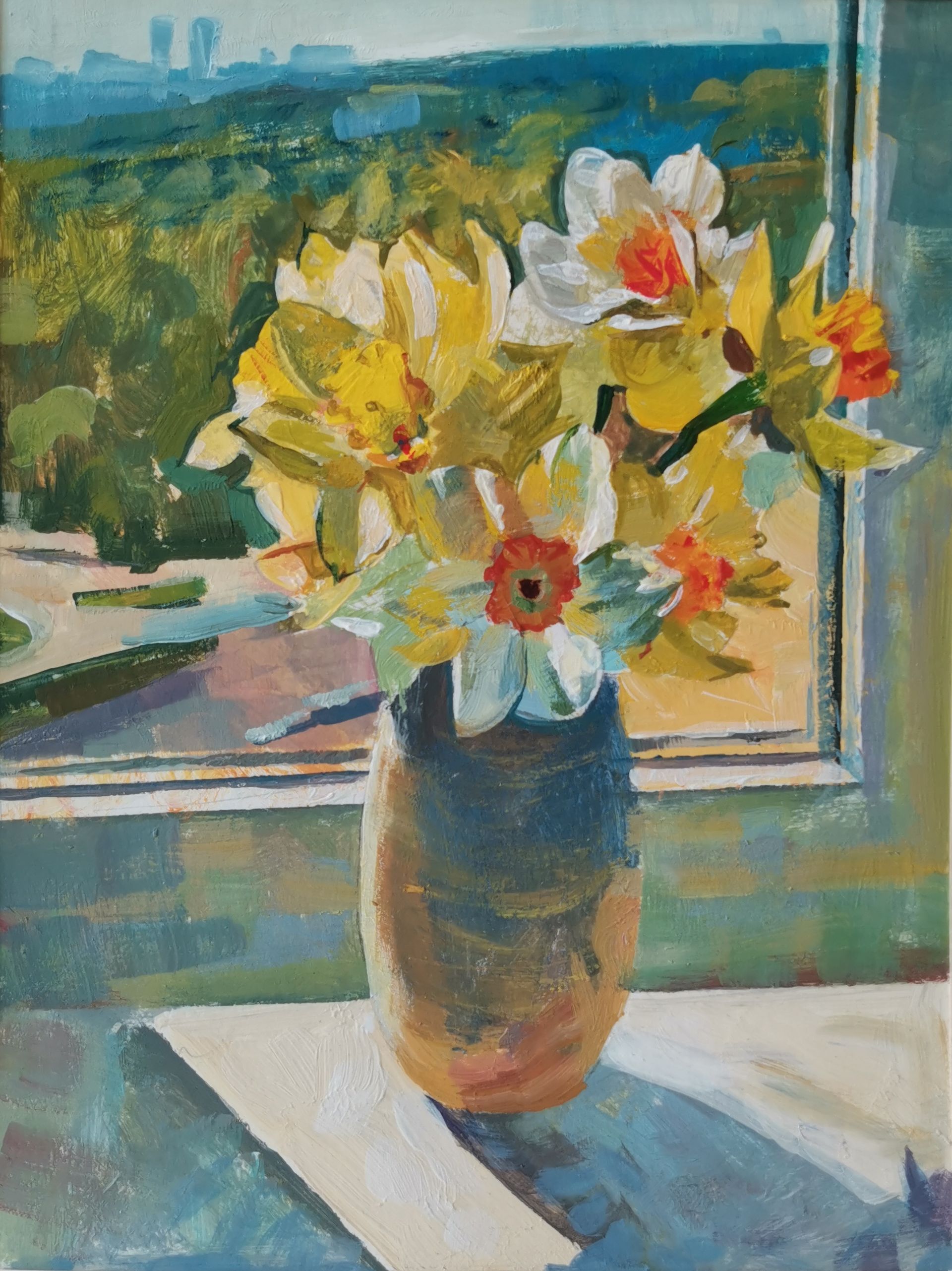 Регина Буглеева (Авторская графика - 
                  20 x 30 см) Букет нарциссов на окне