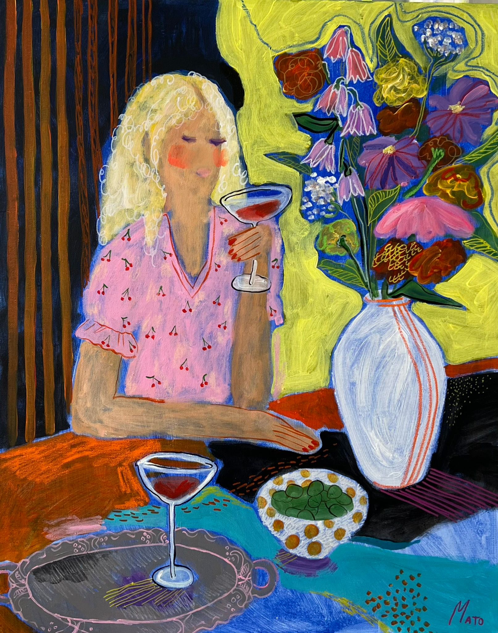 Александра Мато (Картина, живопись - 
                  80 x 100 см) Девушка с коктейлем
