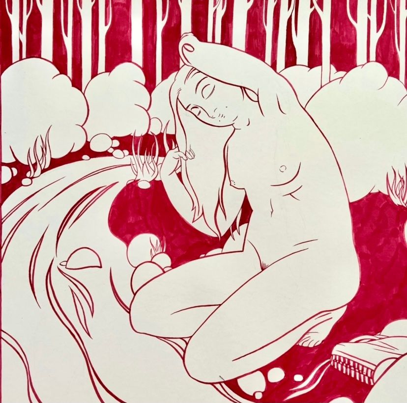 Анна Филиппова-Широкая (Авторская графика - 
                  42 x 42 см) Купание