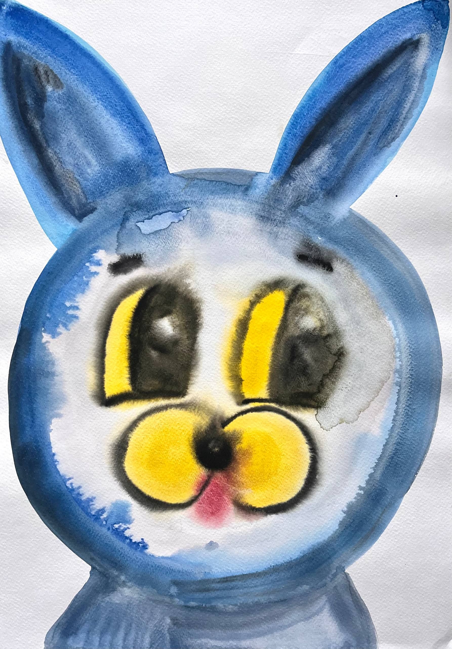 Лина Кордюченко (Авторская графика - 
                  30 x 40 см) Зайчик синий