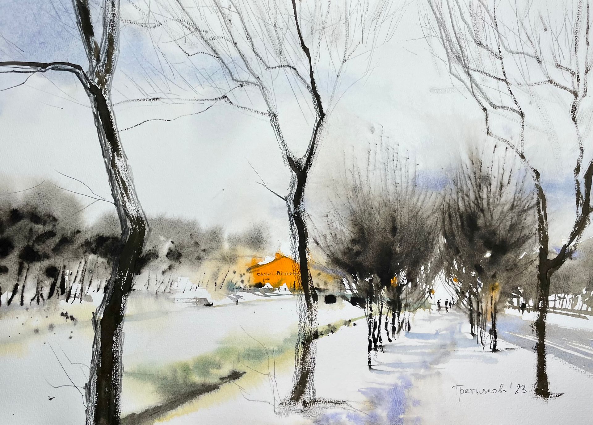 Юлия Третьякова (Авторская графика - 
                  54 x 38 см) Санкт-Петербург, набережная реки Мойка