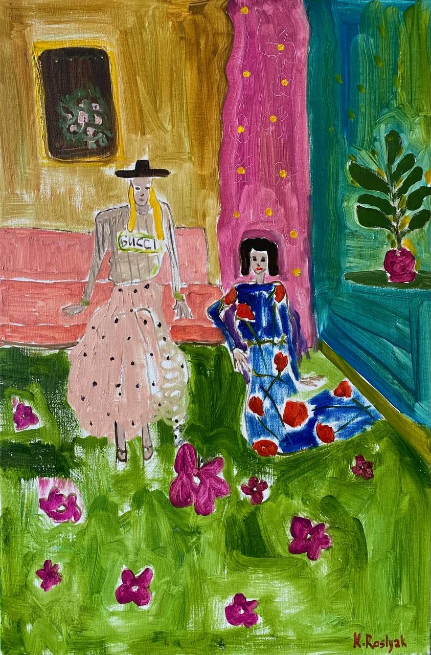 Каролина Росляк (Картина, живопись - 
                  40 x 60 см) Две цветочные девочки
