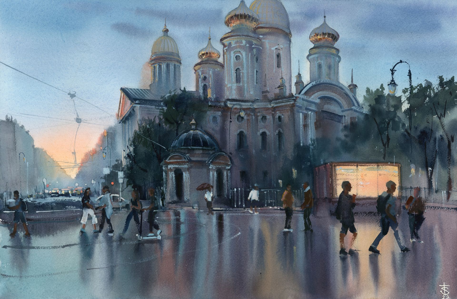 Виктория Севастьянова (Авторская графика - 
                  56 x 38 см) Дождь в Петербурге