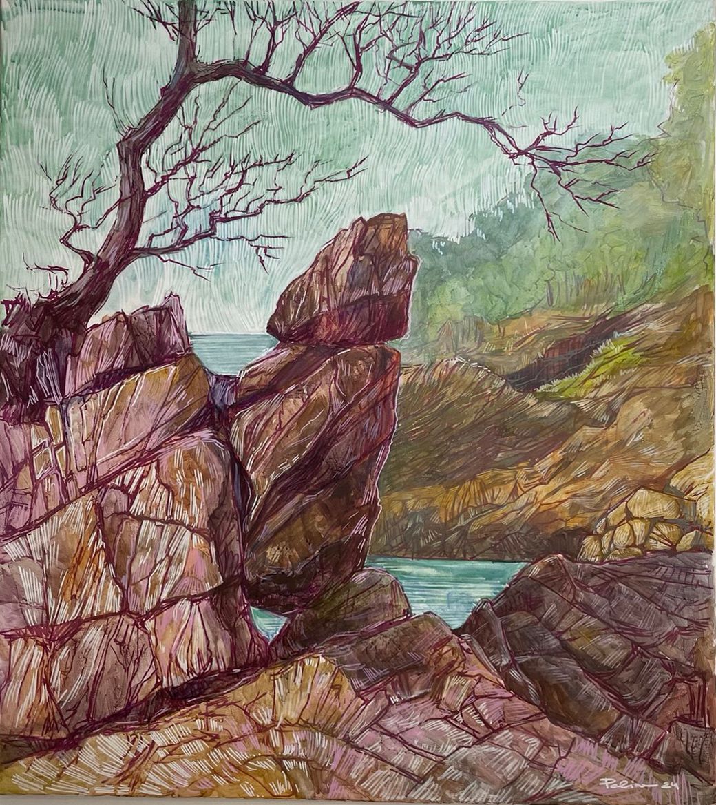 Полина Ратуш (Картина, живопись - 
                  80 x 90 см) Пасмурный день на скалах
