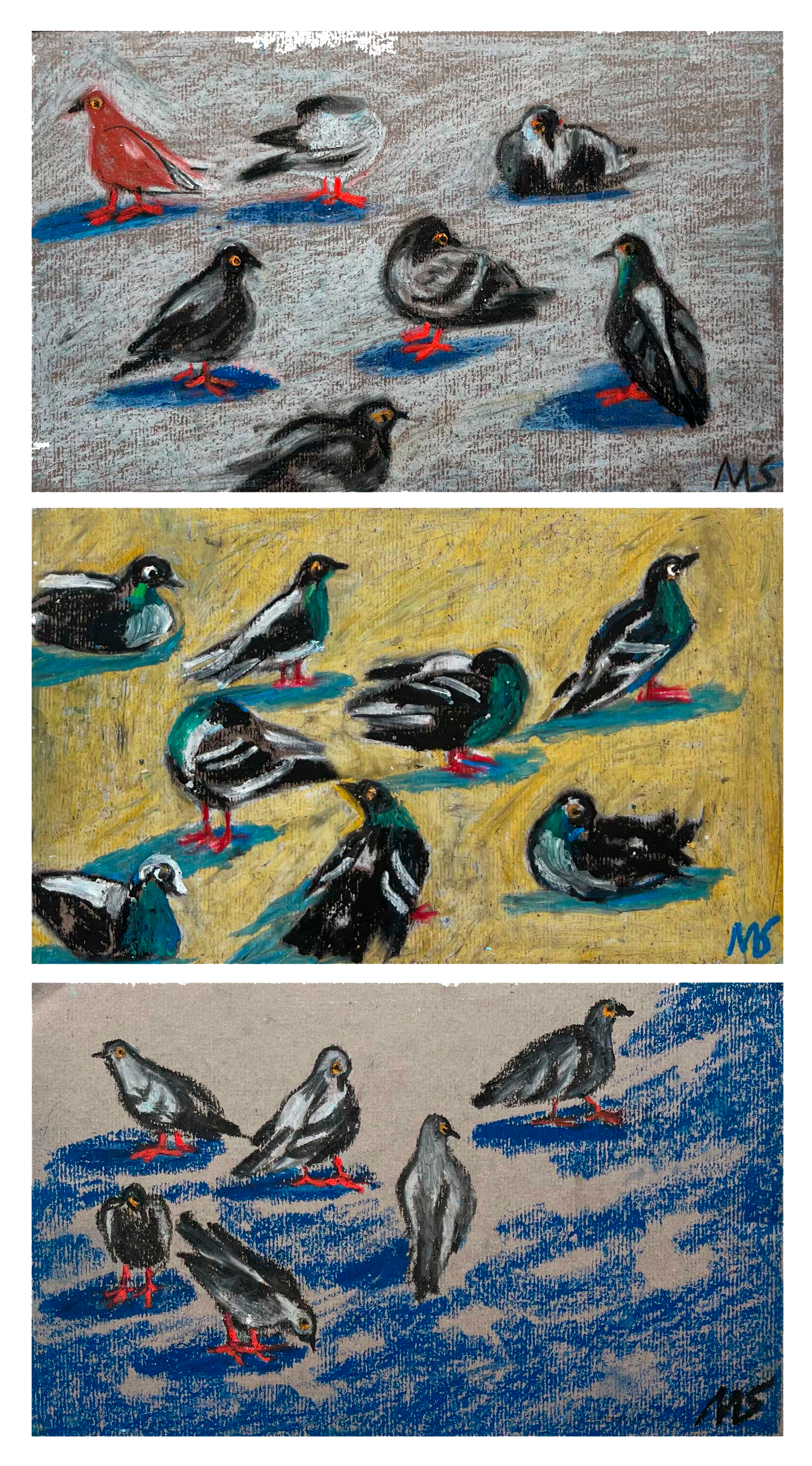 Мария Спроге (Авторская графика - 
                  25 x 45 см) Триптих "Голуби"