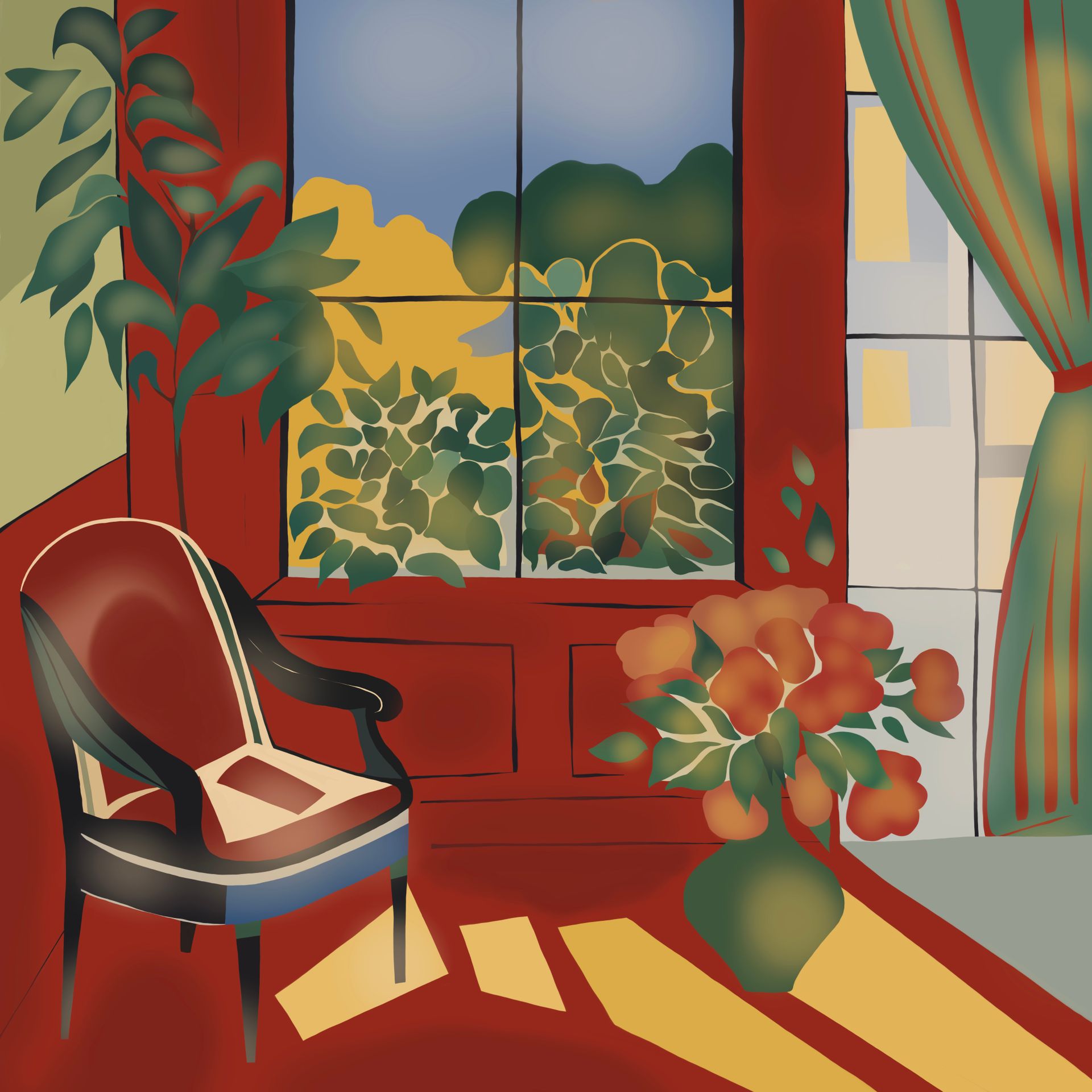 Нина Цориева (Картина, живопись - 
                  70 x 70 см) Красная комната