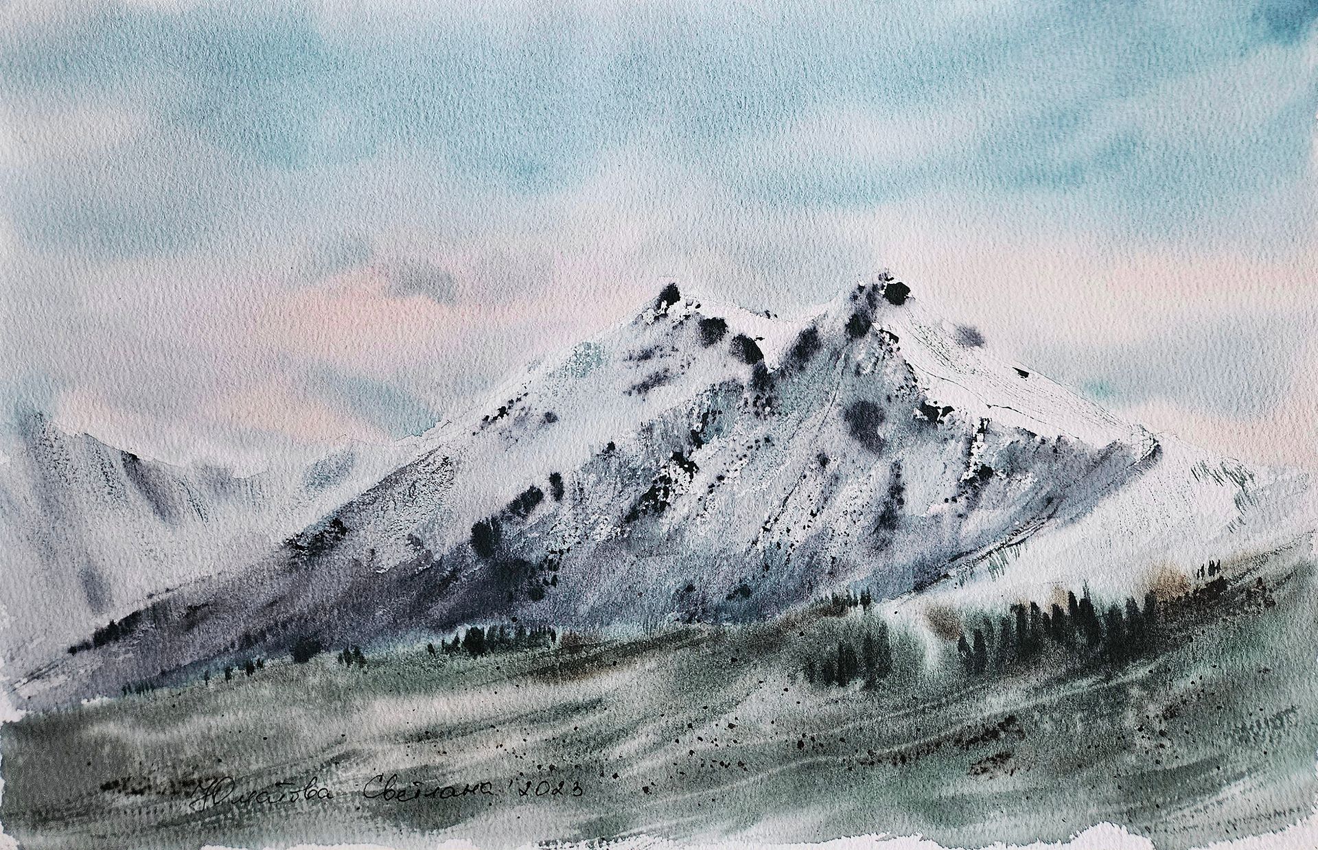 Светлана Юматова (Авторская графика - 
                  31 x 20 см) Снежные горы