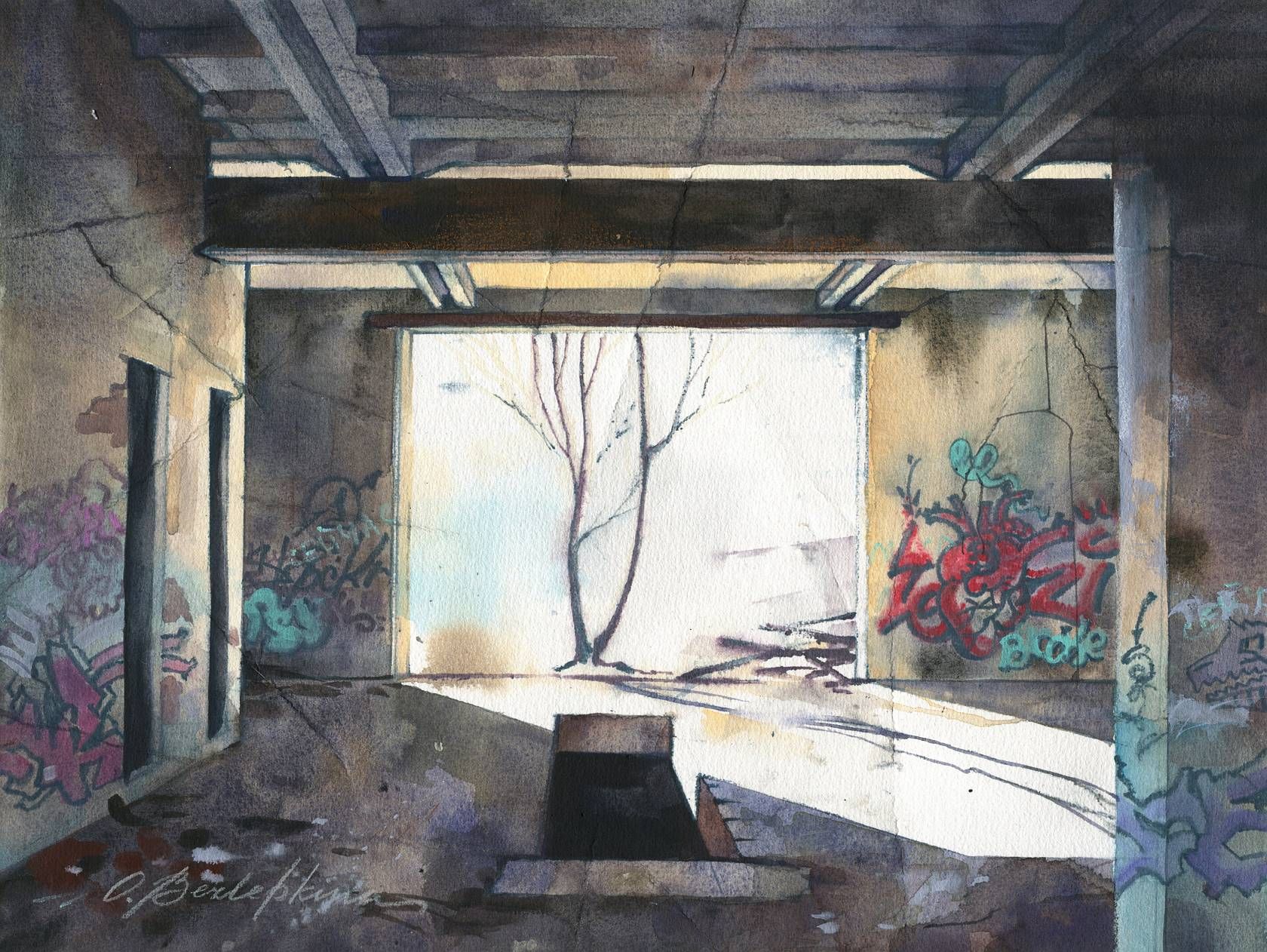 Ольга Безлепкина (Авторская графика - 
                  40 x 30 см) Стены 6