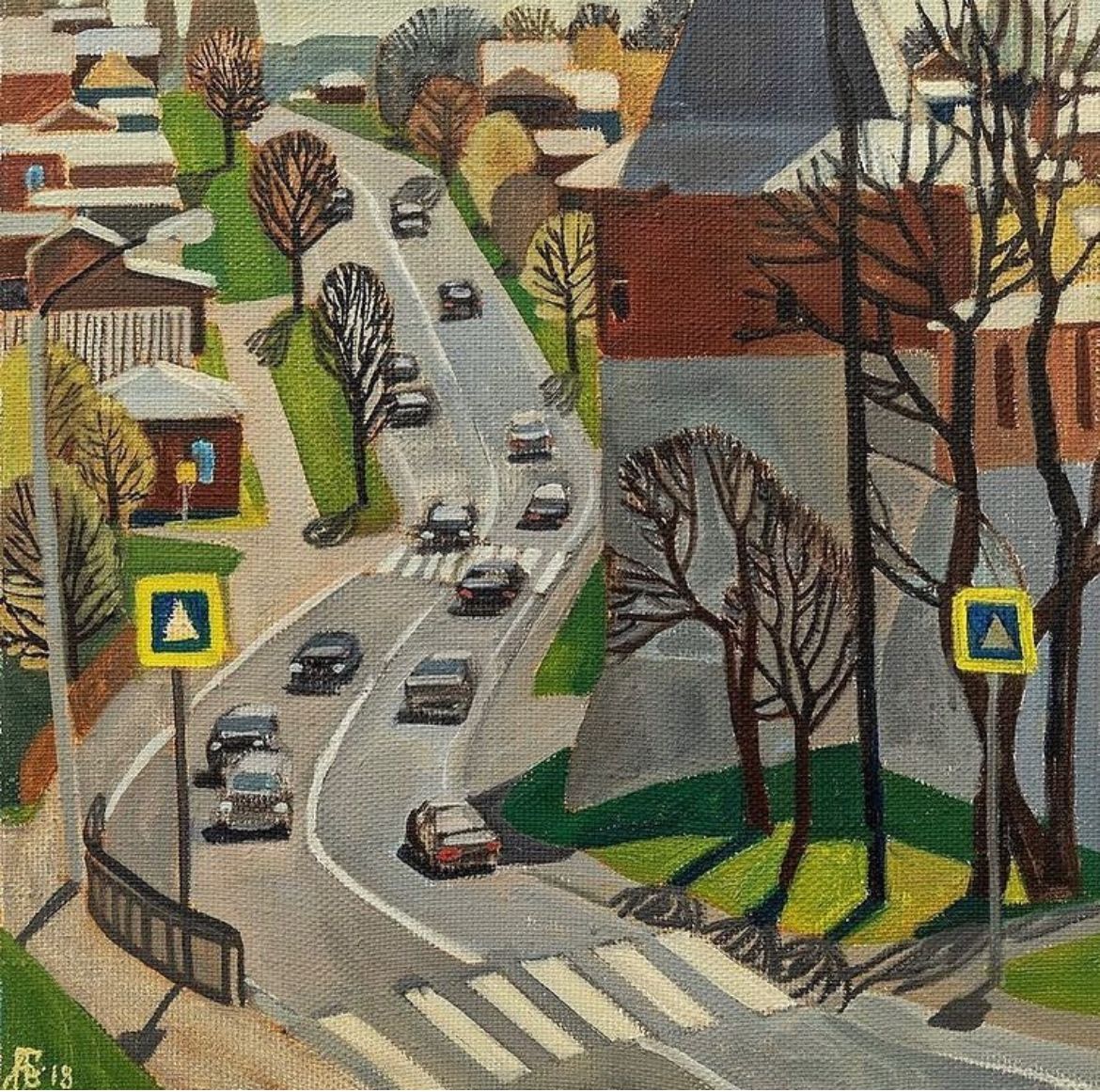 Мила Гаврилова (Картина, живопись - 
                  40 x 40 см) Дорога через Зарайск