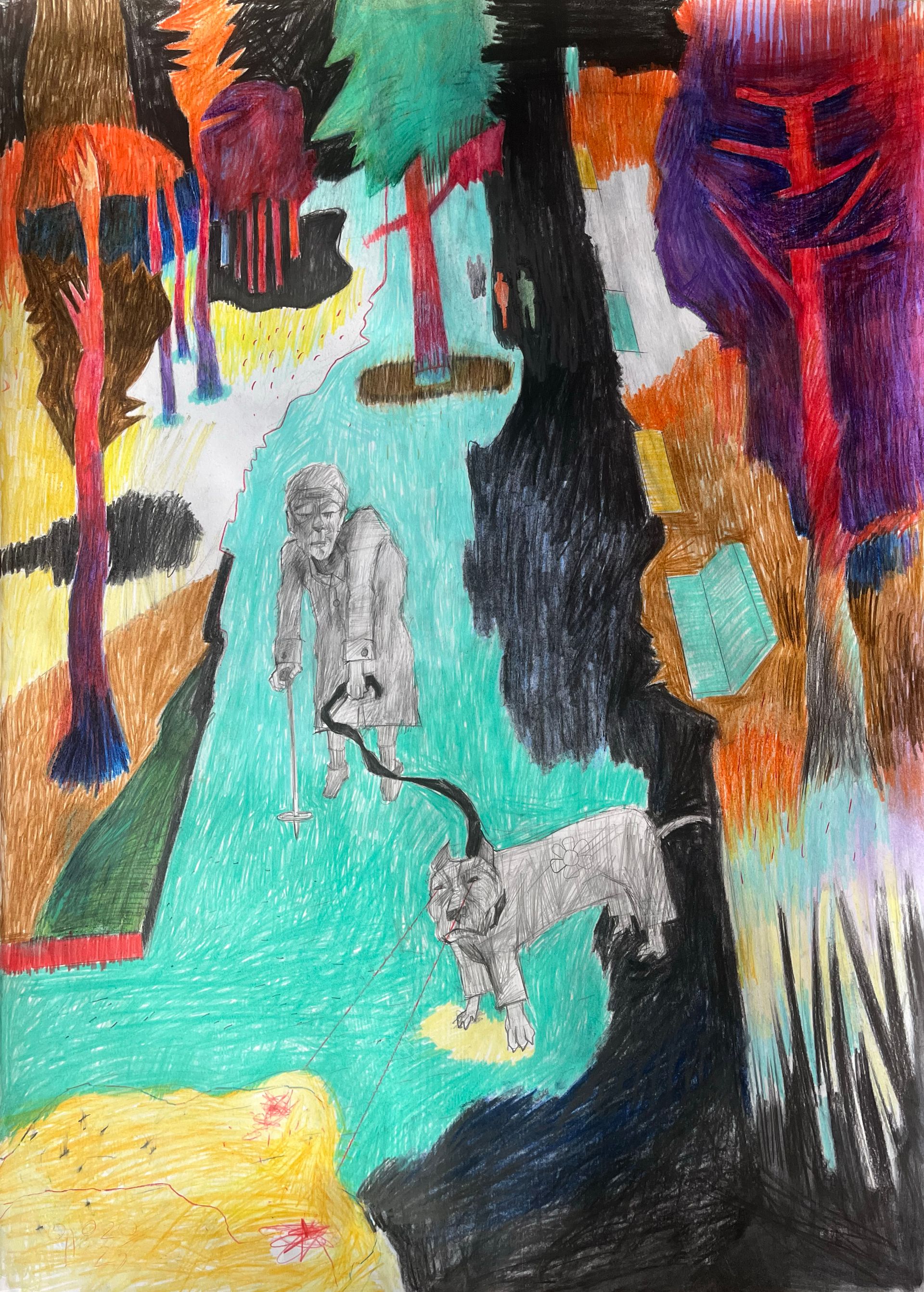 Олег Агафонов (Авторская графика - 
                  61 x 86 см) Парочка в парке