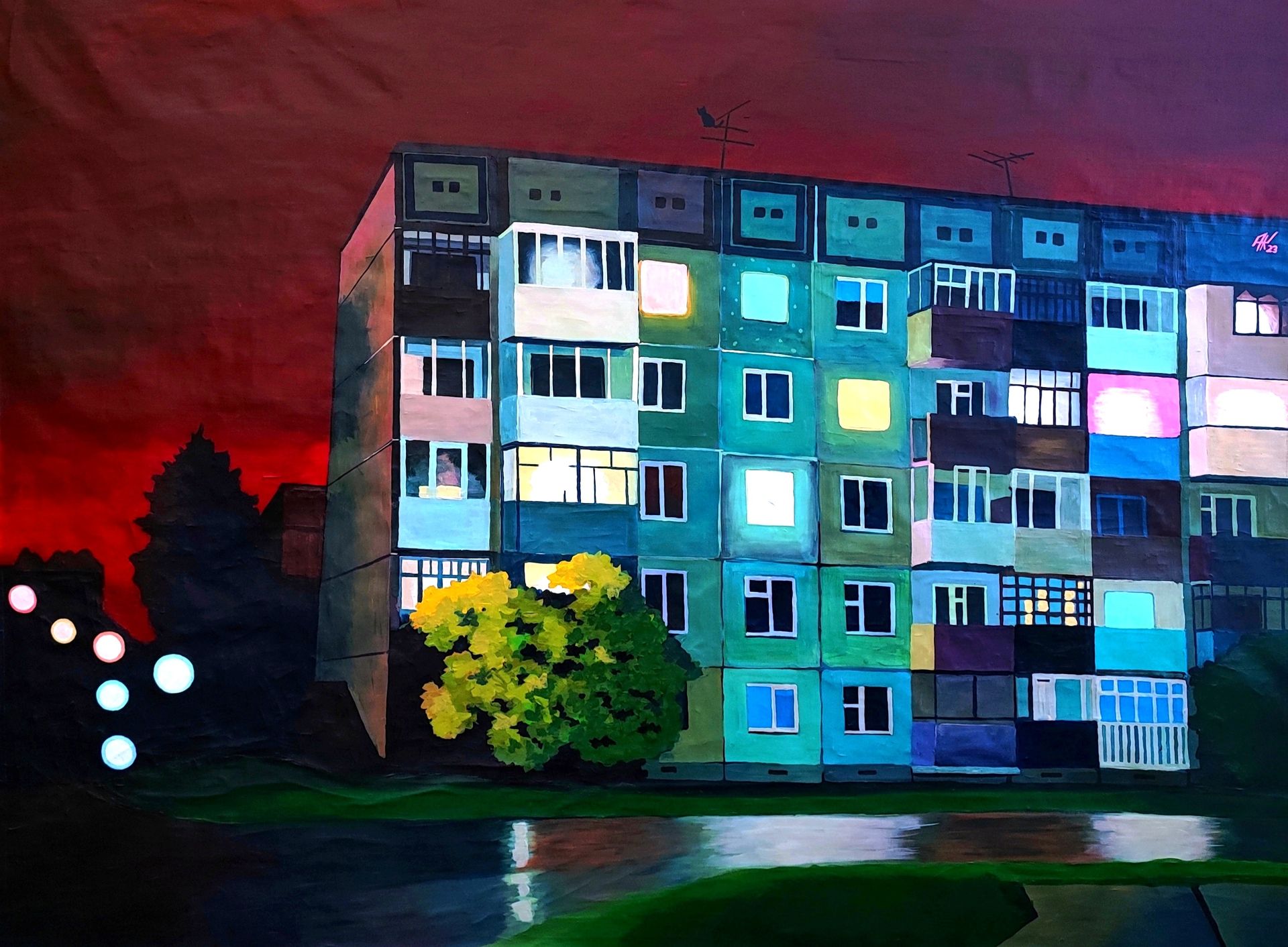 Антон Куприянов (Картина, живопись - 
                  190 x 140 см) Вечер осенью. Красное небо