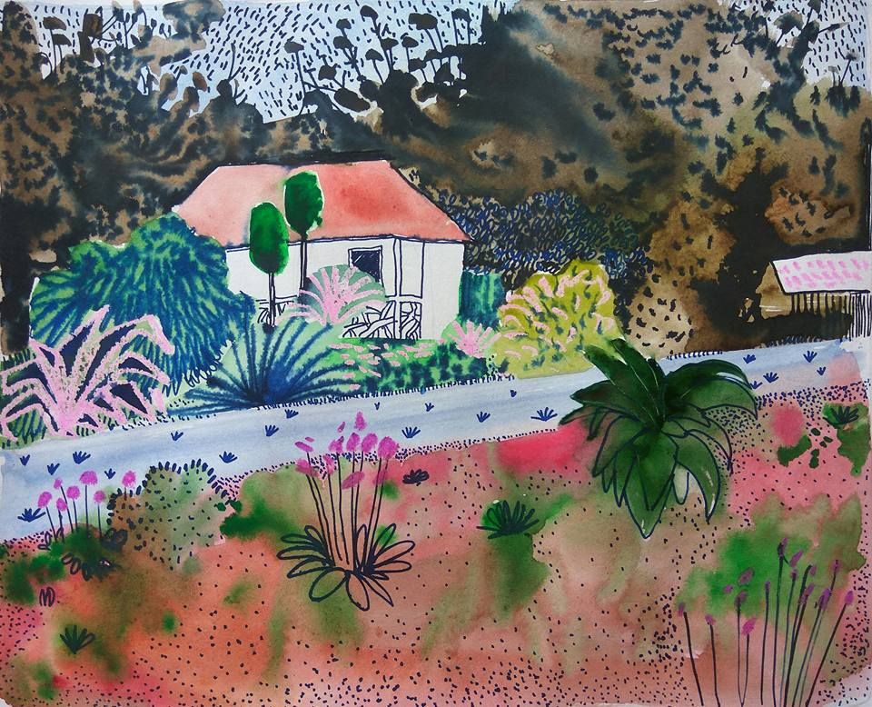 Маша Даниловская (Авторская графика - 
                  32 x 26 см) Дом у дороги